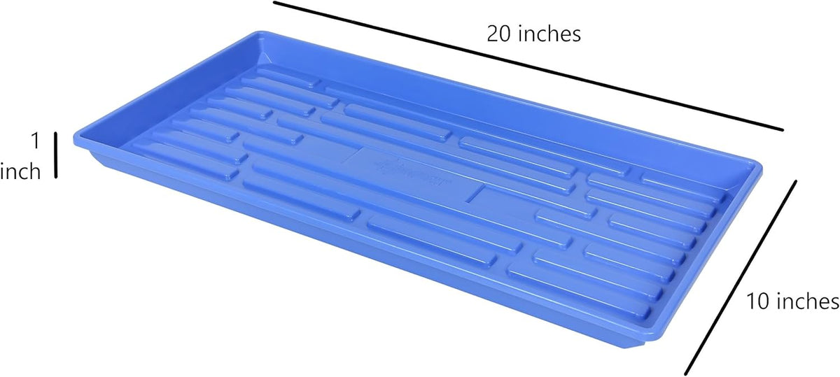 SUNPACK 10" x 20" Heavy Duty Shallow Plastic Seed Starting Tray, Blue, 1" (Pack of 10) - No Drainage Holes, Perfect for Greenhouses or Indoor Gardening