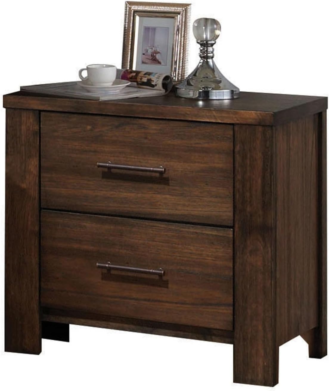 Oak Finish Nightstand 1pc Contemporary Two-Drawers Nightstand Bed Side Cabinet Furniture,for Small Spaces