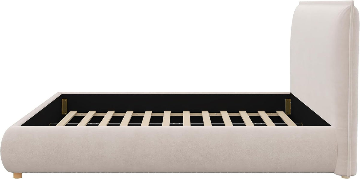 Merax King Size Upholstered Platform Bed Frame and Thick Padded Headboard
