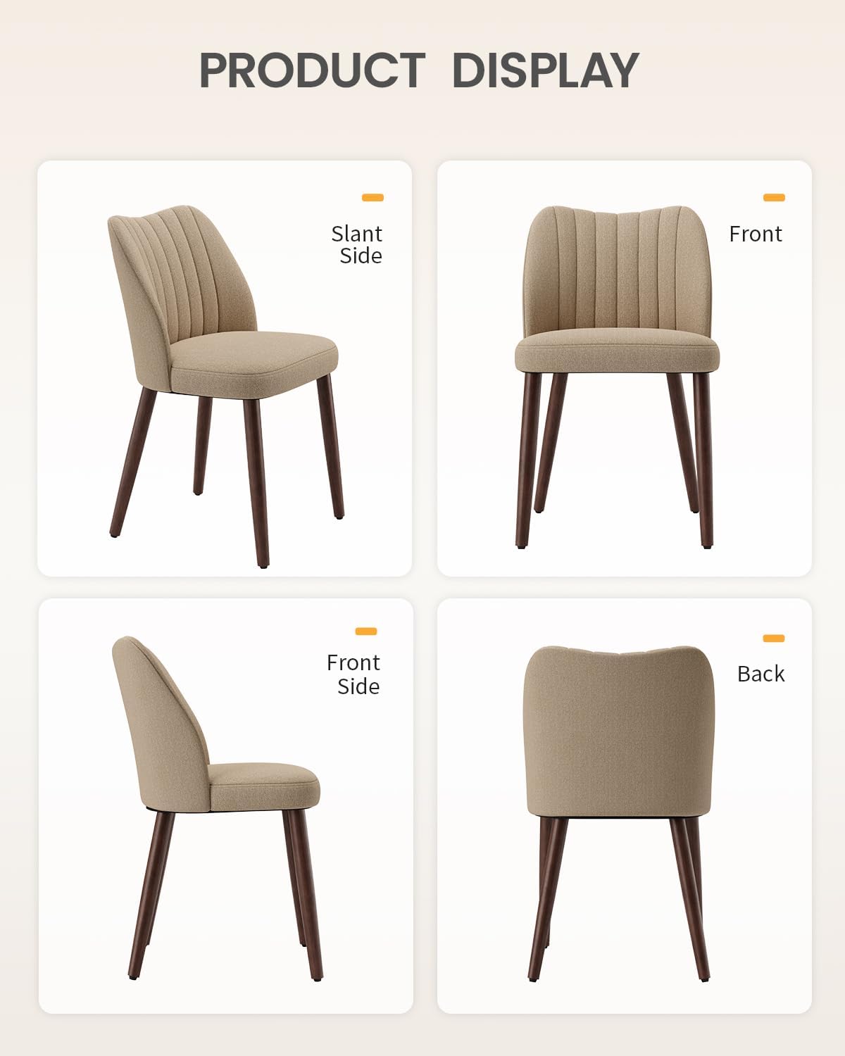 Upholstered Dining Chairs Set of 4, Farmhouse Fabric Kitchen Chairs with Solid Wood Legs, Modern Dining Room Chairs for Restaurant & Cafe, Camel