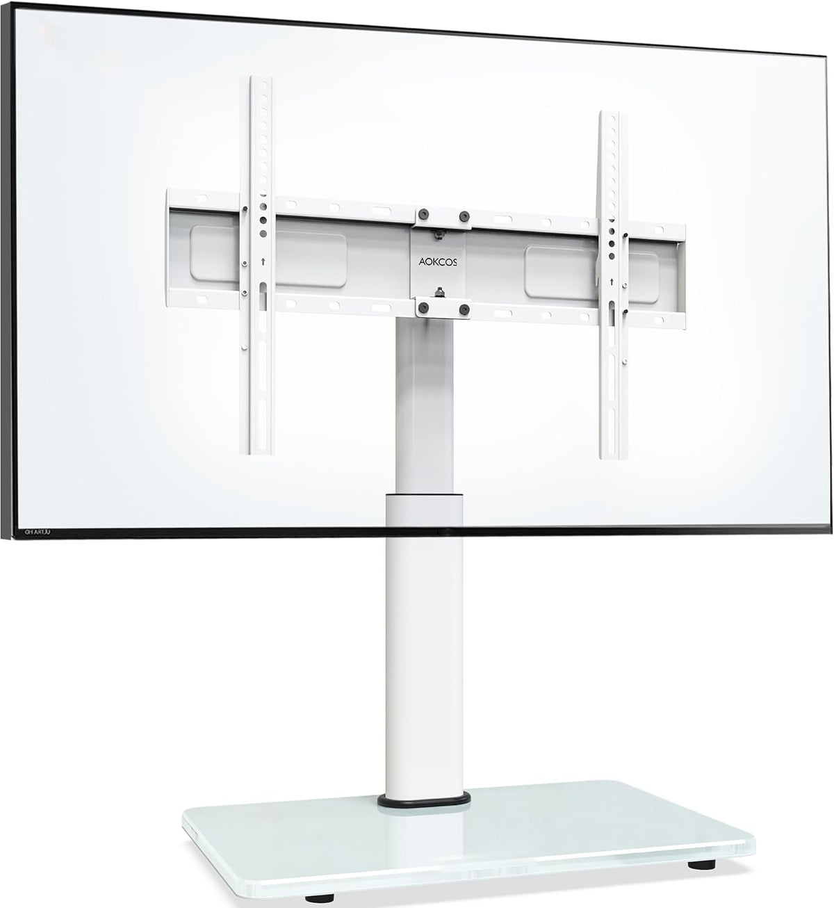 Swivel Universal TV Stand for 32-75 inch TVs with Tilt Down/Up, 8 Levels Height Adjustable Table Top TV Mount Stand with Stable Heavy Duty Tempered Glass Base, MAX VESA 600x400 mm up to 99lbs, White