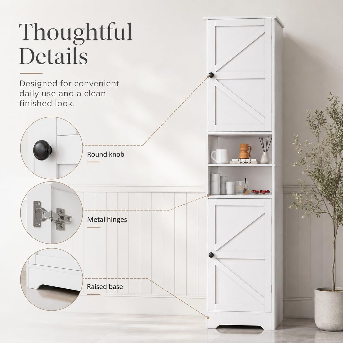Viaozutis Tall Bathroom Storage Cabinet, Slim Freestanding Cabinet with Adjustable Shelves, Vertical Storage Organizer for Small Bathrooms, Toilet Paper & Daily Essentials Storage(White)
