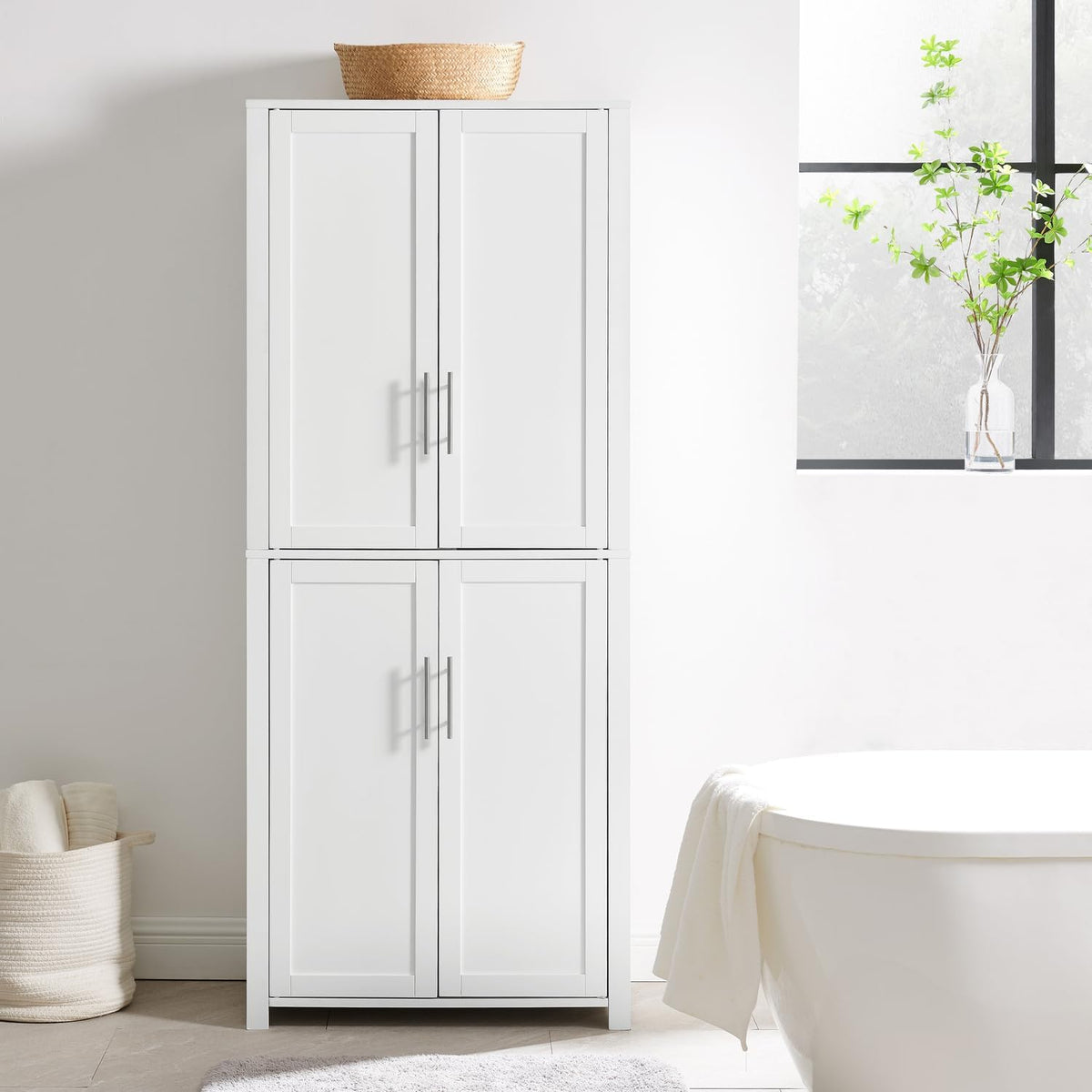 Maykoosh Tall Pantry Cabinet - White Kitchen Storage - Adjustable Shelves - 28" Wide