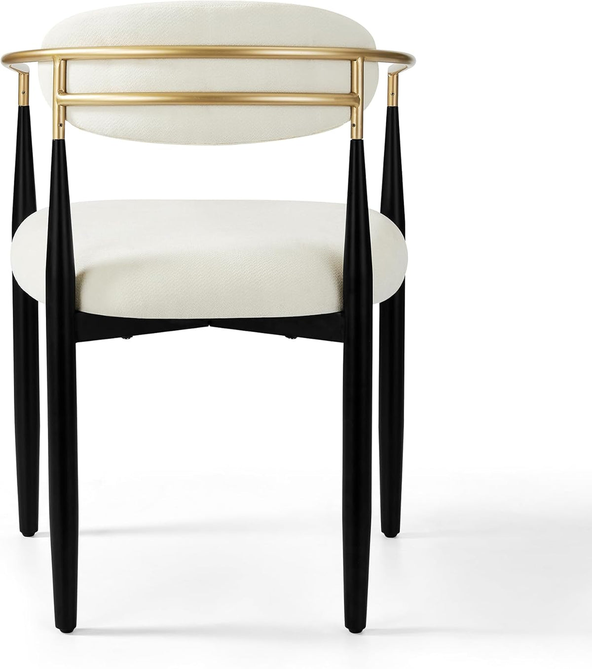 Morden Fort Set of 4 Chenille Upholstered Dining Chairs with Arms,Black Metal Frame with Gold Accent,Padded Kitchen,White