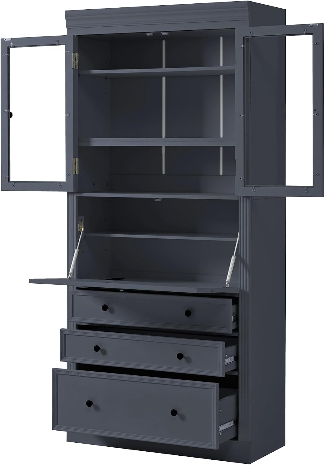 78" Tall Kitchen Pantry Cabinet with 3 Drawers, Large Wooden Kitchen Organizers Storage Cabinet Cupboard with Power Outlet and Adjustable Shelves for Dining Room, Living Room, Grey