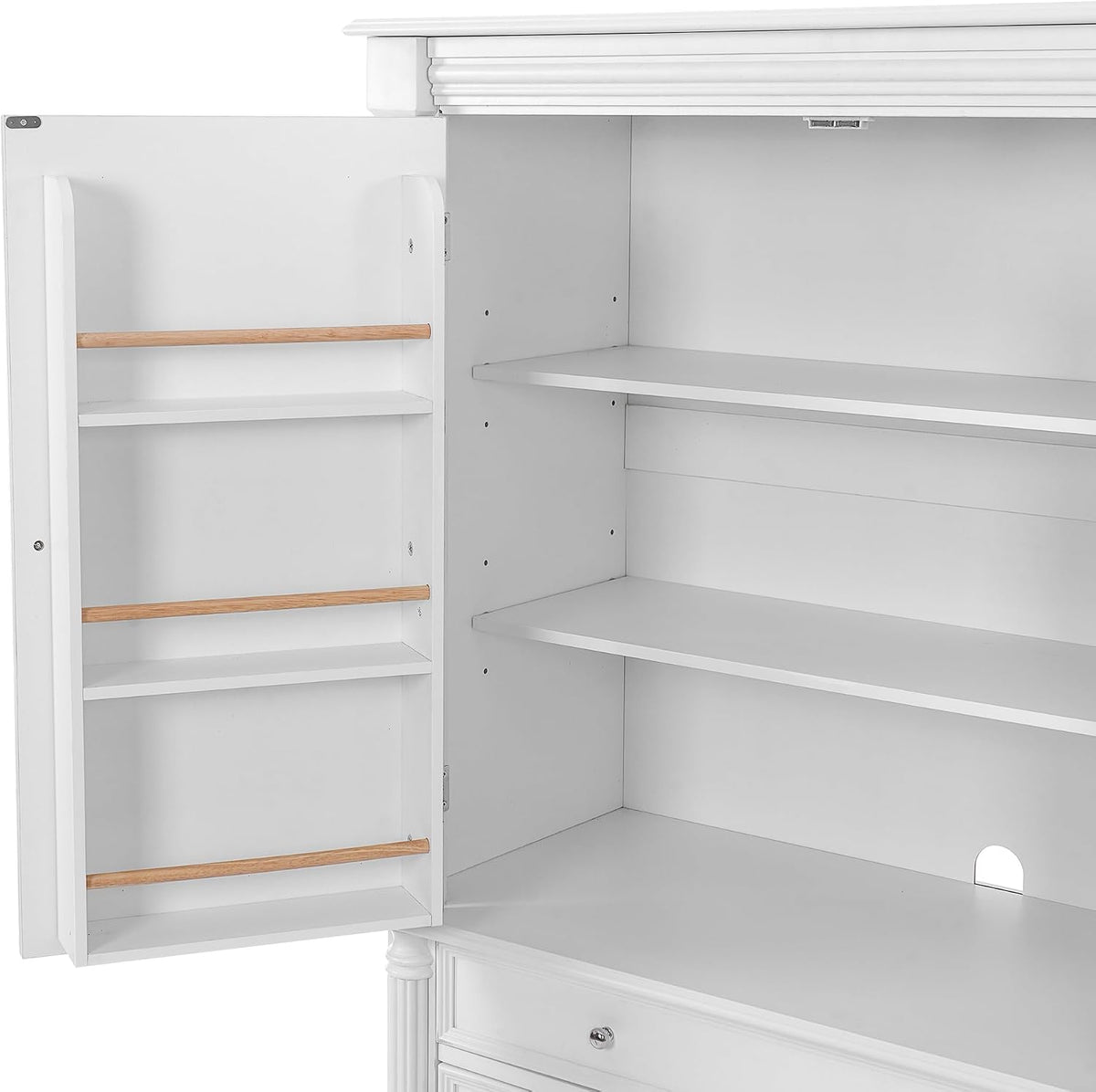 Freestanding 77.3" Tall Storage Cabinet, Wooden Pantry,White | Retro Large Kitchen Pantry, 2 Adjustable Shelves, 5 Drawers, 6 Door Shelves