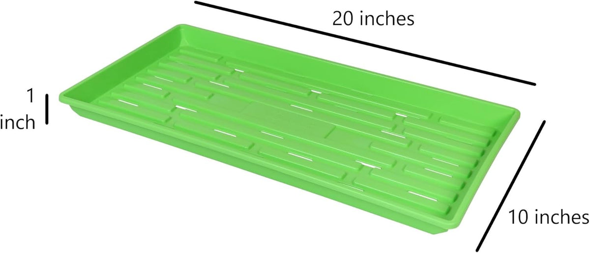 SUNPACK 10" x 20" Heavy Duty Shallow Plastic Seed Starting Tray, Green, 1" (Pack of 30) - Lined with Drainage Holes for Excess Water and Aeration, Ideal for Greenhouses or Indoor Gardening