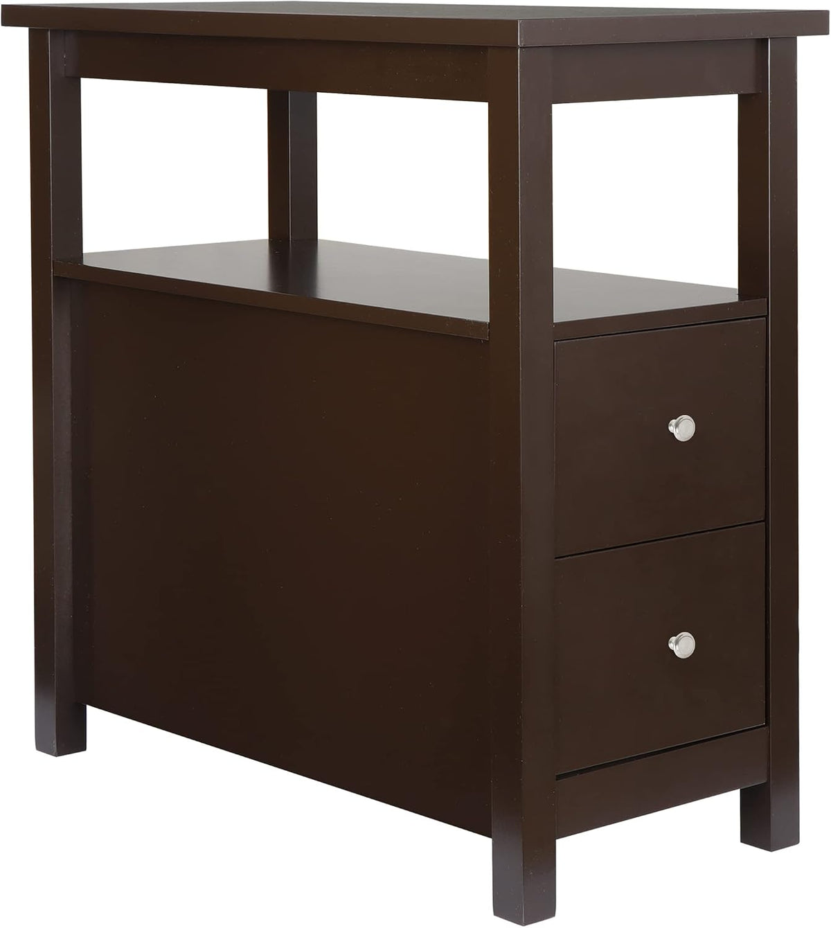 Nouva End Table - Side Table Narrow Nightstand with 2 Drawers and Open Shelf, Bedside Accent Table for Small Space Living Room Bedroom,Espresso