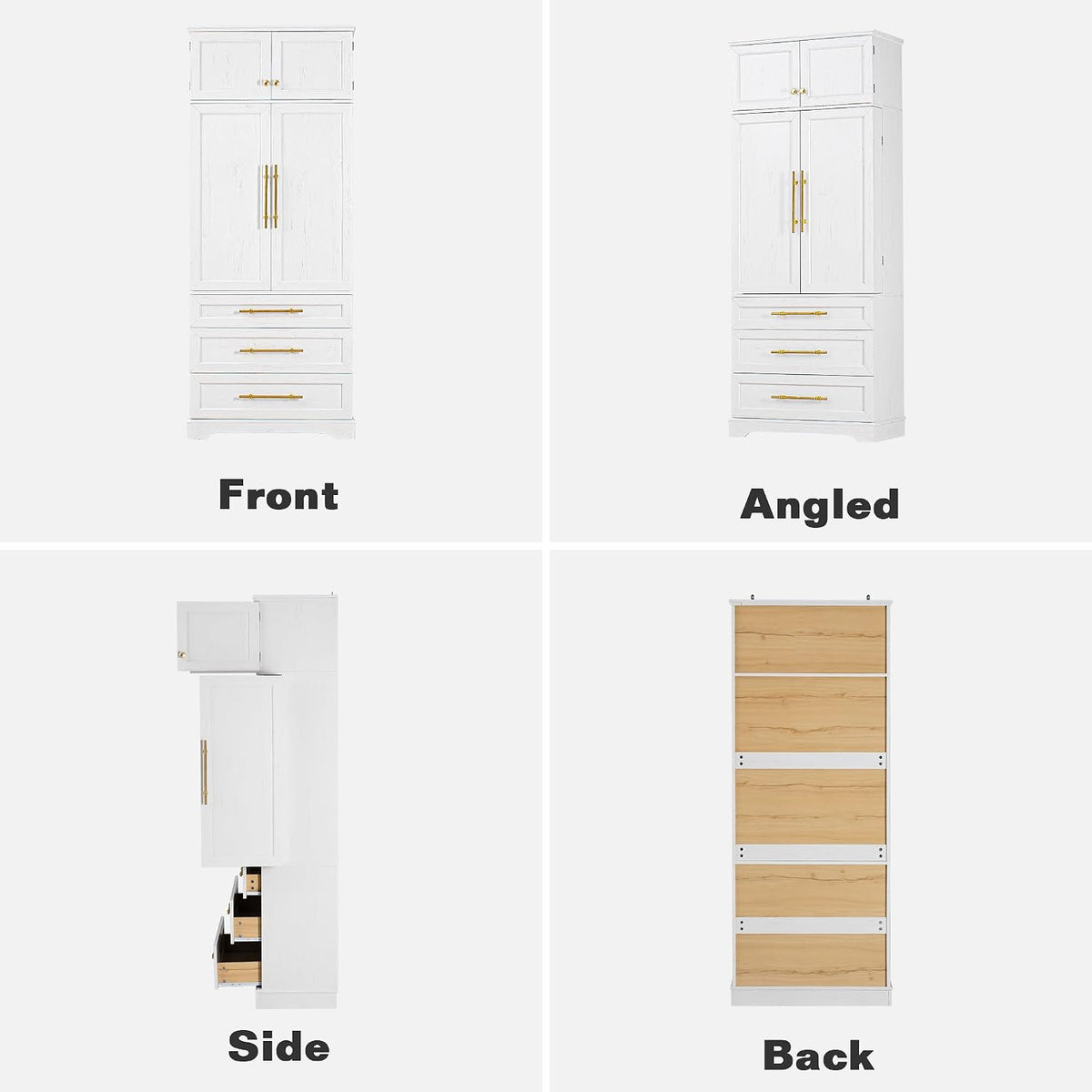 LUMISOL Kitchen Pantry Cabinet with Drawers, 78.2" Tall Cupboard Storage Cabinet with 3 Adjustable Shelves, Farmhouse Kitchen Hutch with 8 Door Shelves for Dining Room Living Room, Retro White