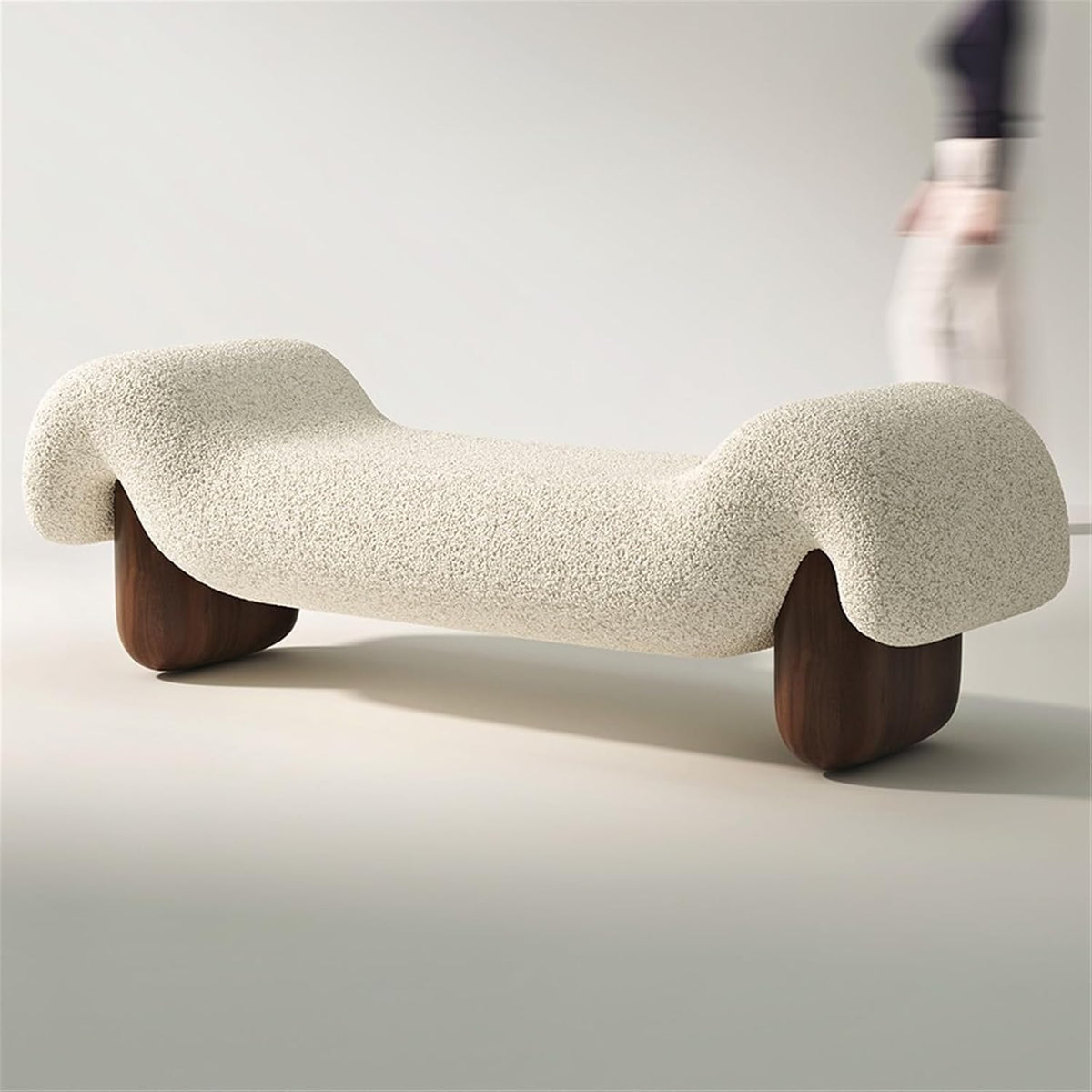 Modern White Wooden and Fabric Sofa Stool Retro Style for Changing Shoes Bedroom Bedside and Dressing Room Entryway(Large)