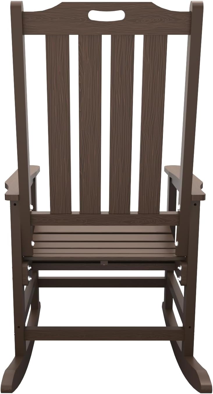 THOEOE Outdoor Rocking Chairs Set of 2, Oversized Patio Rocking Chair | HDPE Outdoor Rockers for Front Porch, Patio, Backyard, Balcony and Garden. All-Weather High Back Design, Brown