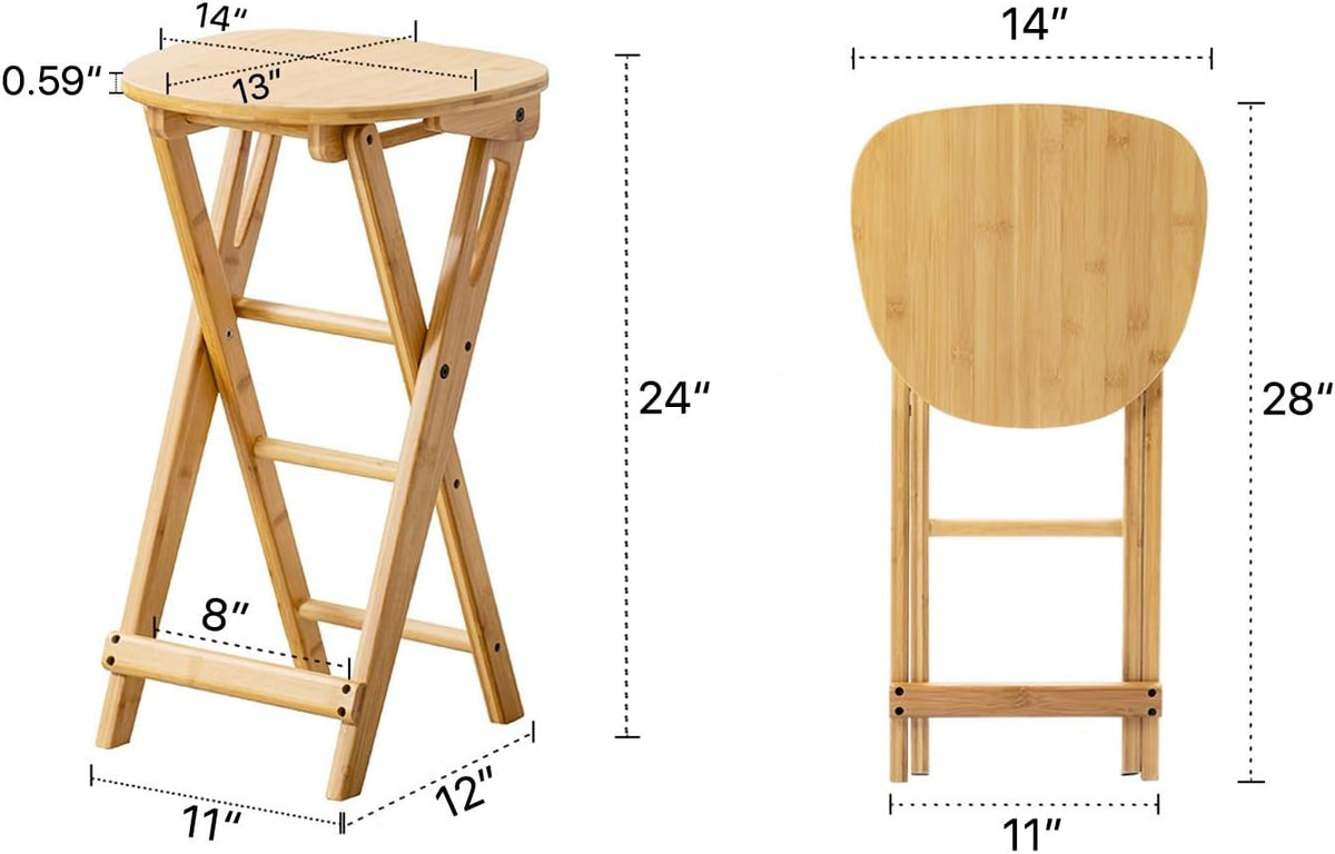 Foldable Stool 24inch Folding Bar Stool Wood Kitchen Stool Without Backrest for Kitchen Island Counter Height Folding Chairs Saves Space Breakfast Bar Stools with Footrest Garden Dining Chairs