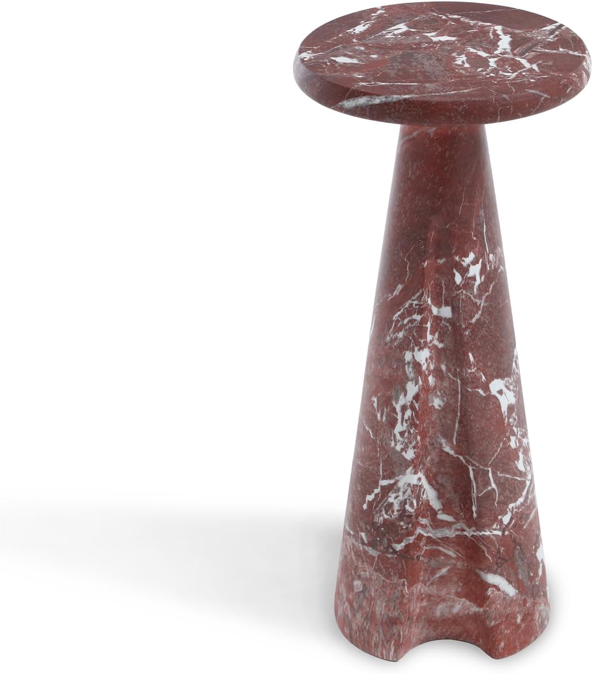 Modern Faux Marble Bedside Table for Living Room, 9" Round Stone Side Table Vintage Night Stand, Small Rustic Red End Table for Drink in Bedroom Apartment Waiting Room, White and Red