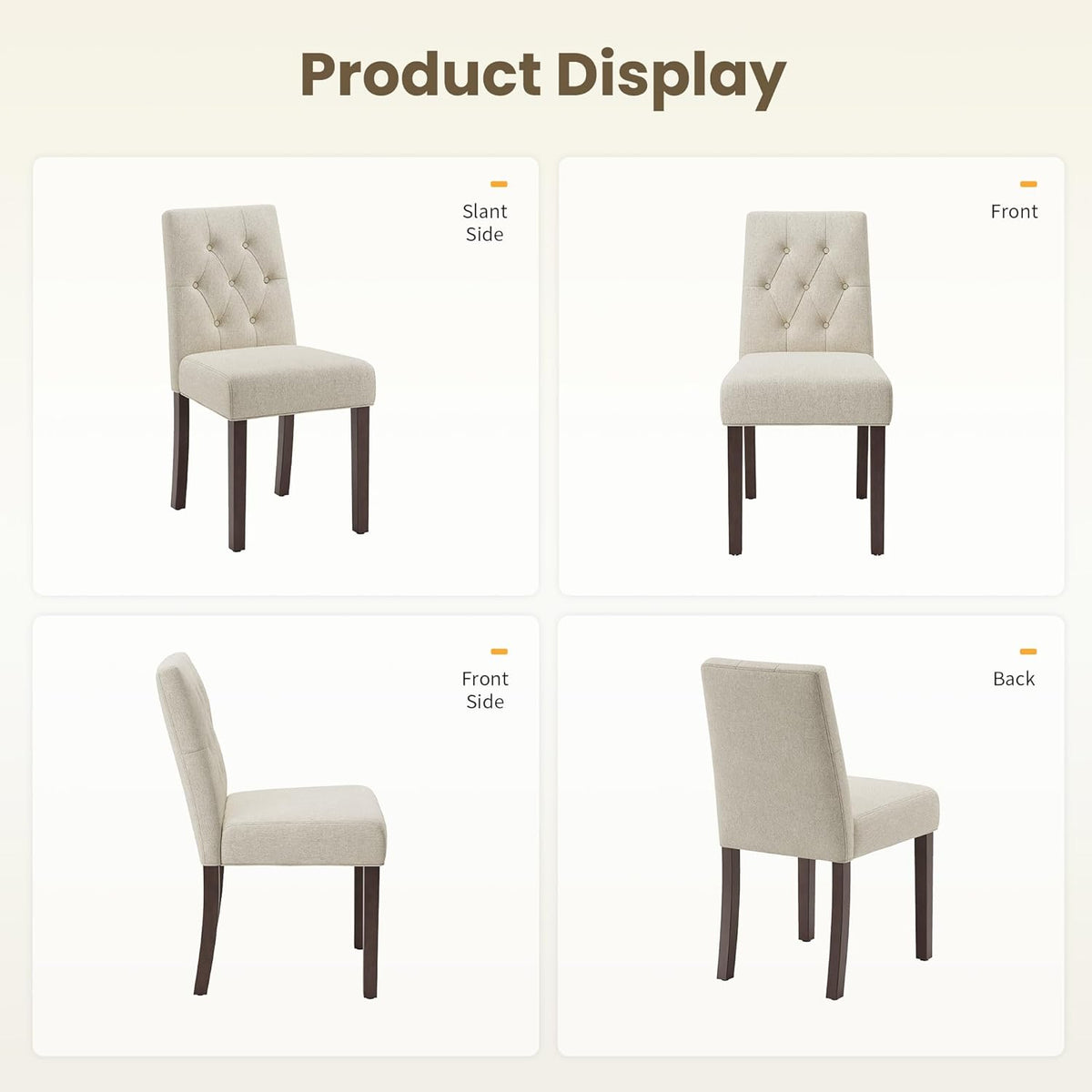 Upholstered Dining Chairs Set of 6 - Modern Parsons Kitchen & Dining Room Chair with Diamond Tufted Back, Solid Wooden Legs for Apartment, Café, Vanity