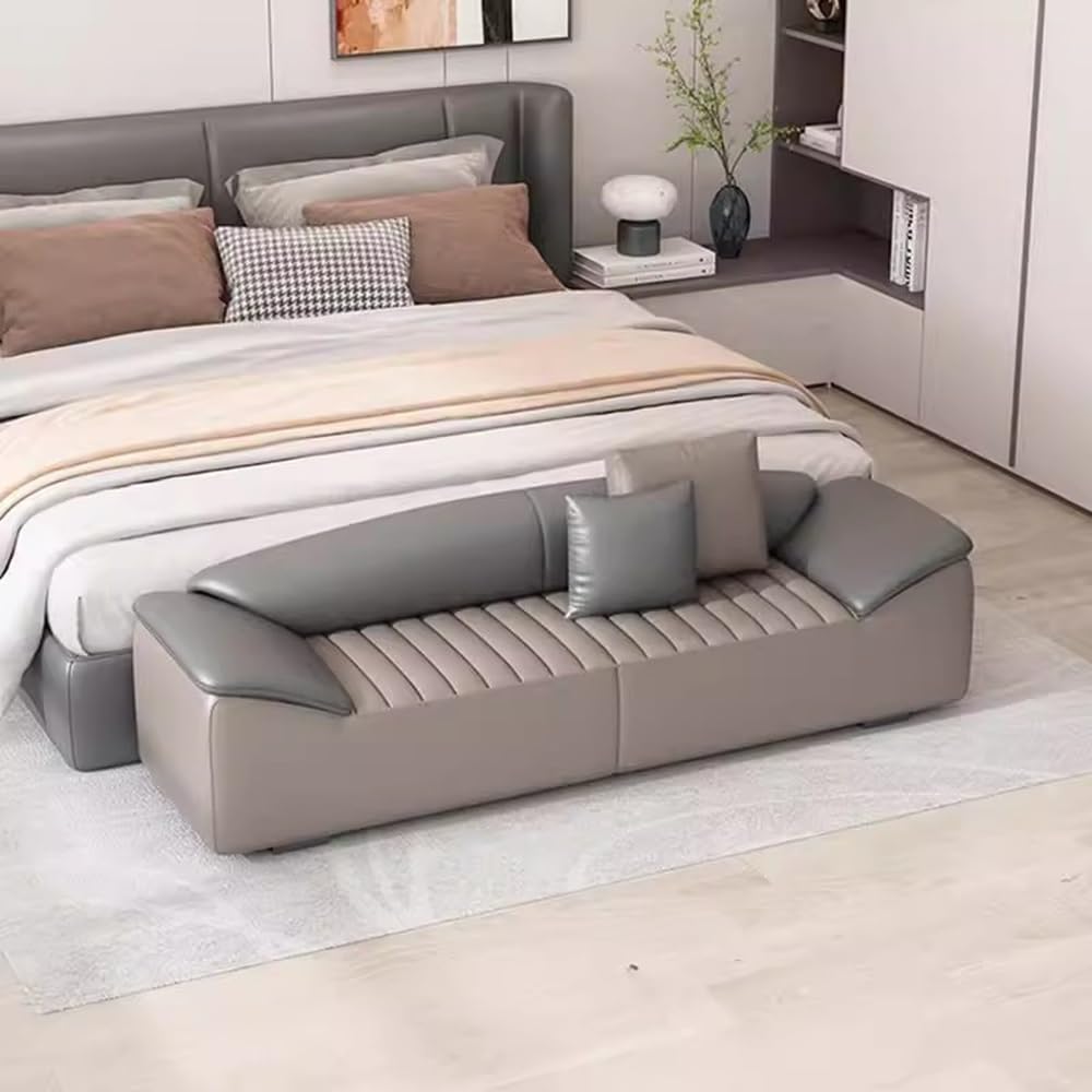 Modern Bed End Stool for Bedroom Living Room Bedside Long Bench Cloakroom Sofa Minimalist Couch Entryway(Off-White,Small)