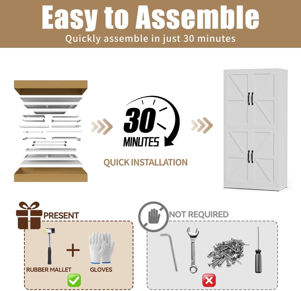 Steel Kitchen Pantry Storage Cabinet, Heavy-Duty Metal Cabinet with Adjustable Shelves, Multi-Functional Storage Solution for Kitchens, Bathrooms & Living Rooms