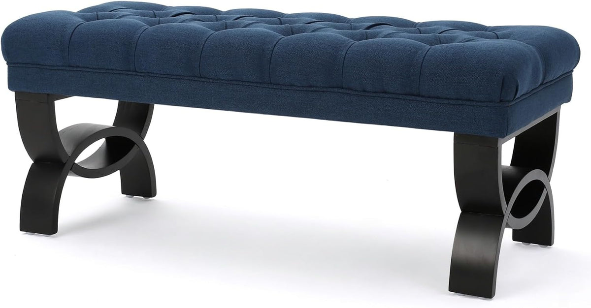 Merax 41” Upholstered Entryway Bench, End of Bed Ottoman Seat with Solid Wood Leg for Bedroom, Living Room, Indoor, Navy Blue