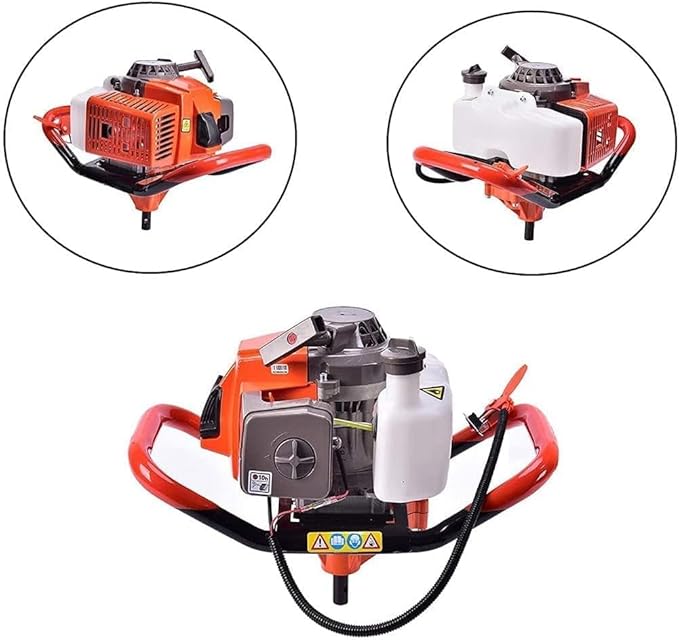 62cc Post Hole Digger 2-Stroke Petrol Gas Powered Earth Digger with 3 Extension Rods(8" 12" & 20") + 4 Auger Drill Bits (4" 6" 8" & 12") for Farm Garden Plant