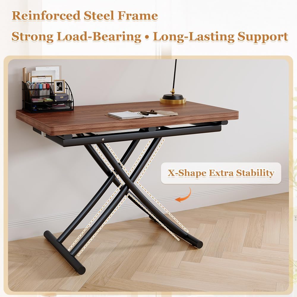 Adjustable Height Coffee Table to Dining Table, Lift Top Foldable Dining Table with Expandable Top & Wheels, Convertible Coffee Table for Small Spaces & Apartments
