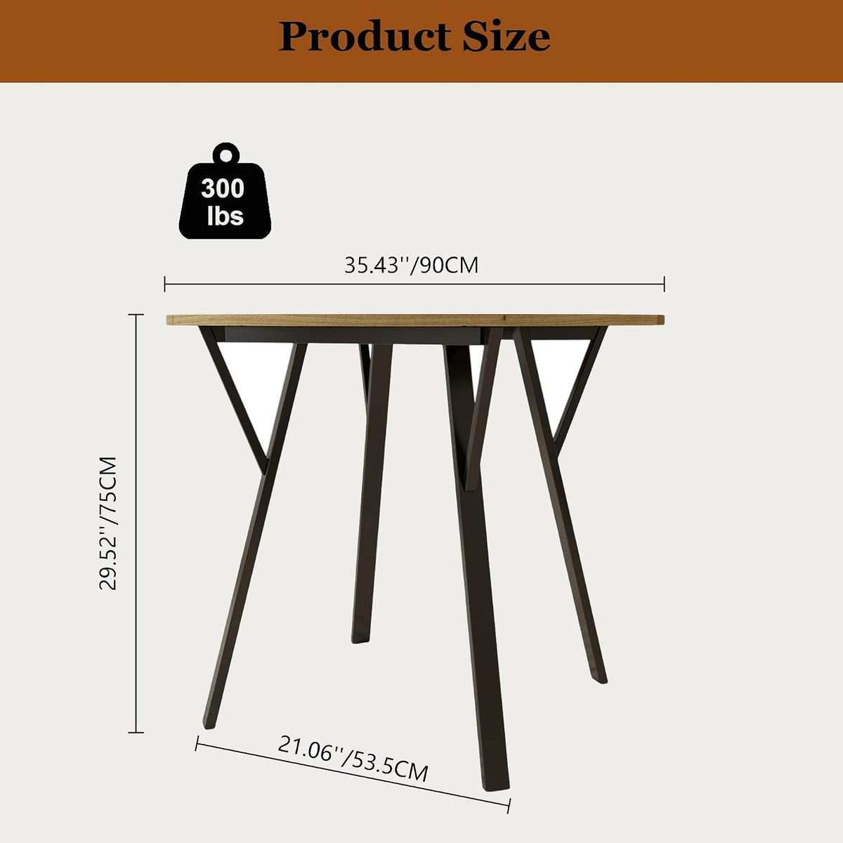 Round Dining Table 36" Wood Kitchen Table with Black Metal Legs, Modern Small Circular Kitchen Table for 2-4 People, Space Saving for Dining Room Apartment Kitchen