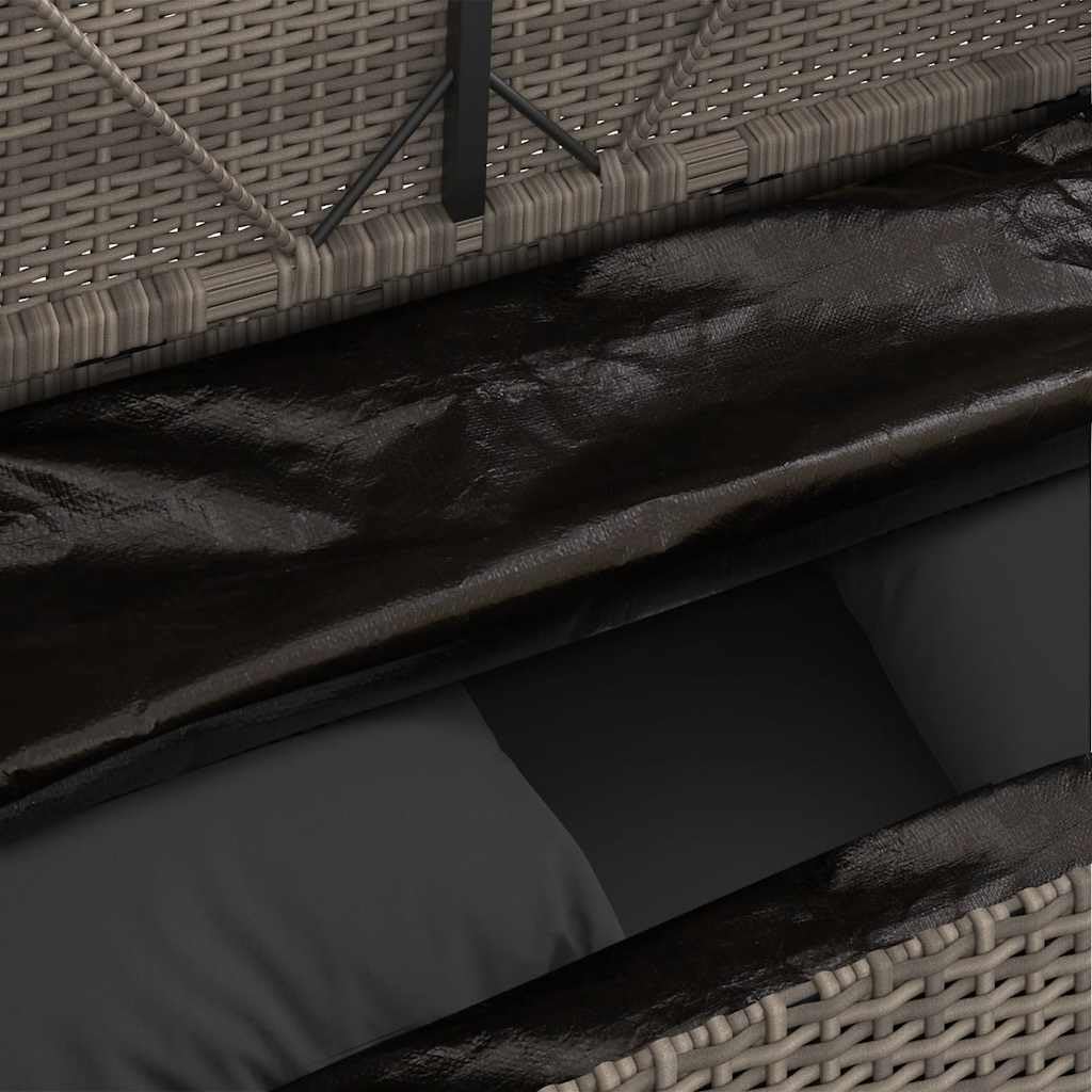 Gray Patio Storage Bench with Cushion, PE Rattan Outdoor Seating with Waterproof Bag for Cushions and Towels