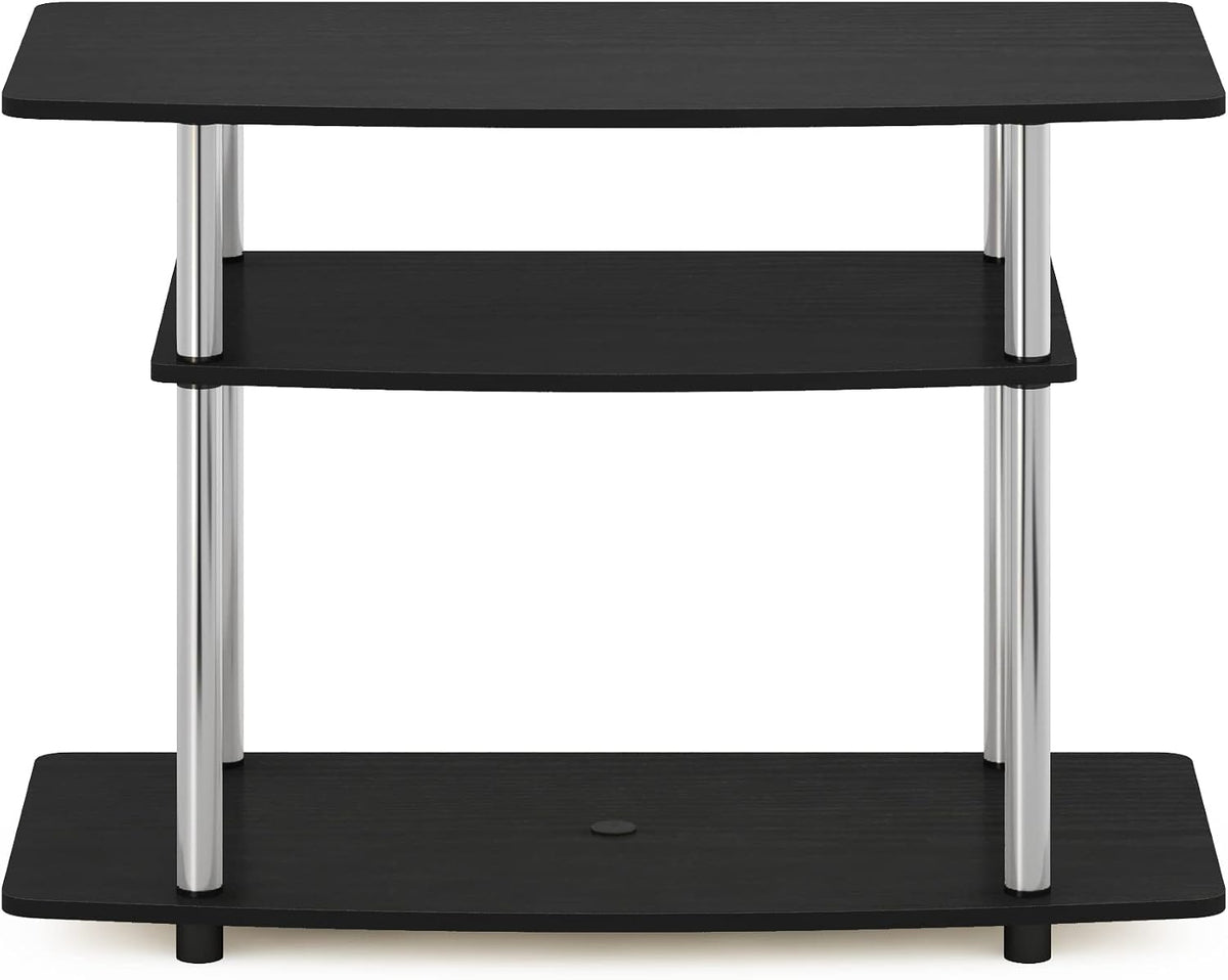 Furinno Turn-N-Tube TV Stand, 3-Tier Toolless Assembly Entertainment Center with Open Shelves, TV Console for TV up to 32 Inch, for Living Room, Bedroom, Americano/Stainless Steel