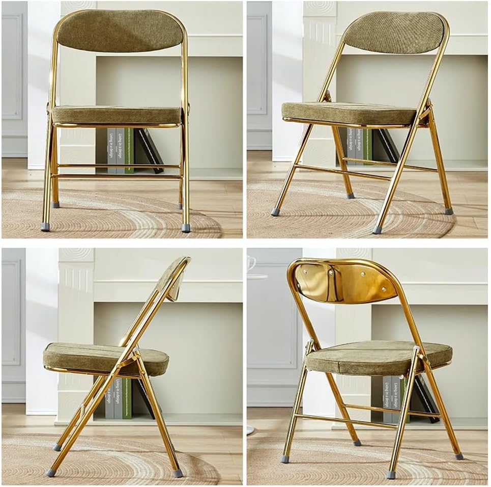 Corduroy Fabric Folding Chair, Home Balcony Retro Folding Chair, Metal Foldable Stool Chair with Backrest for Photo Office Meeting Chair(Blue+Silver)