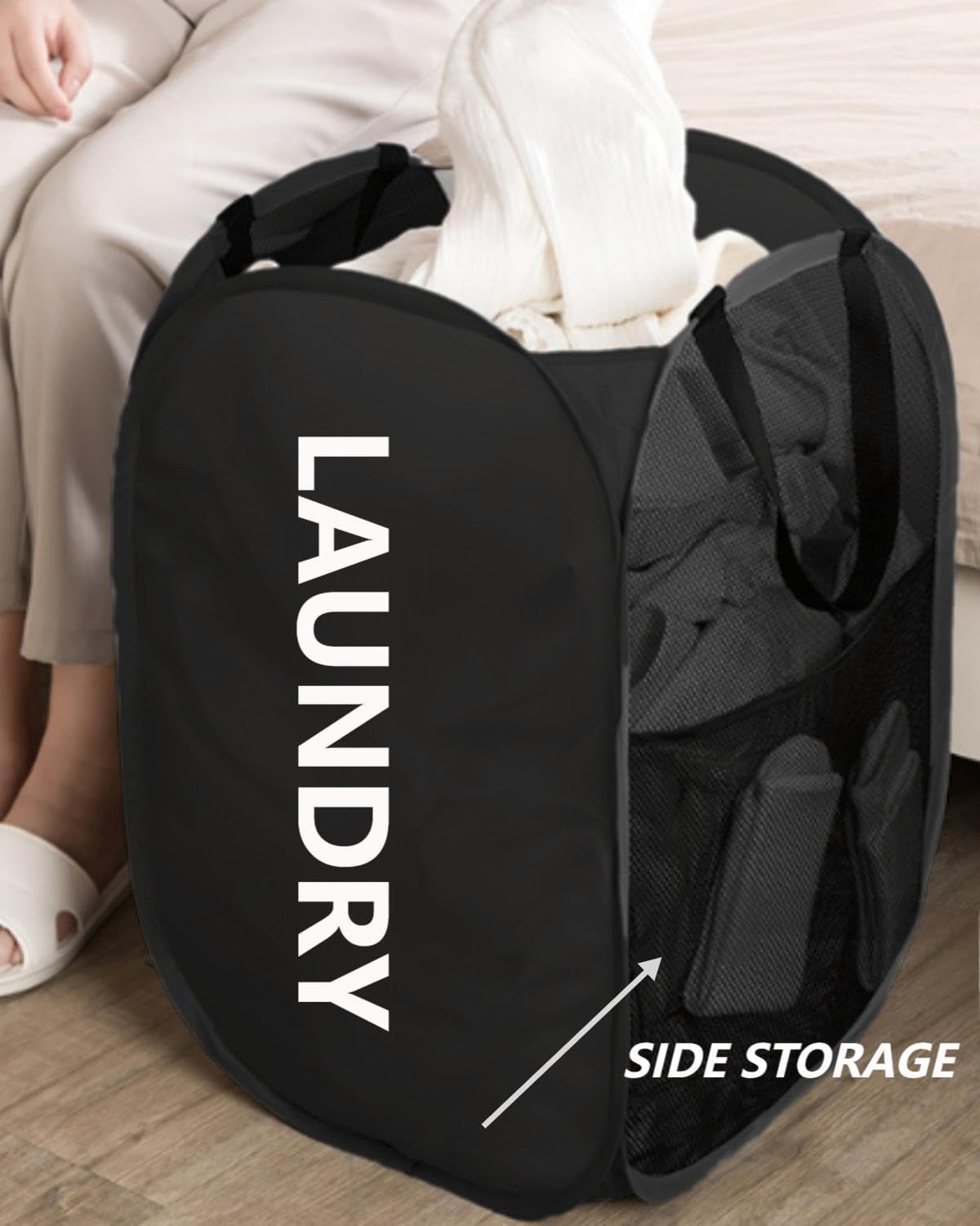 Collapsible Laundry Hamper Foldable Clothes Basket with Mesh Sides Handles for Storage and Organization Pink BLC732-01