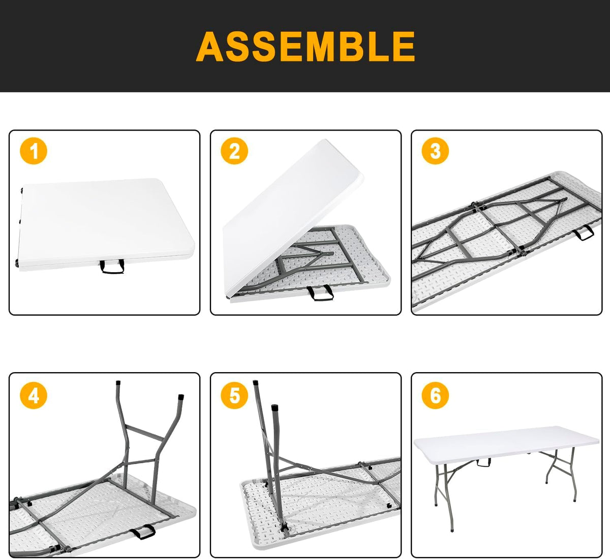 2 PCS 70.8" W X 29" D X 29" H - 6 ft White Folding Table White Portable Heavy Duty Plastic Fold-in-Half Utility Foldable Table for Camp,Picnic & Party