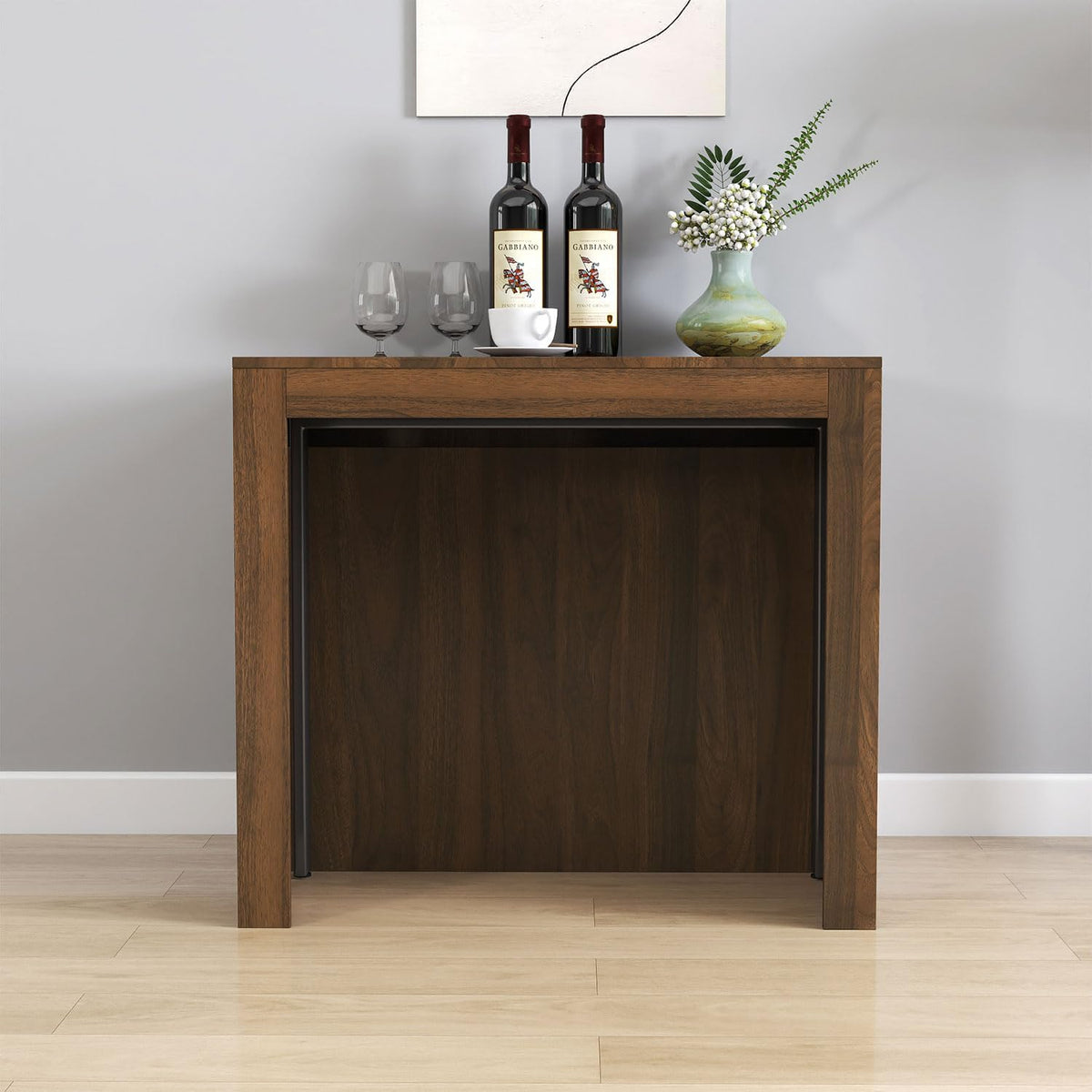 Modern Extendable Dining Table with Built-in Outlet – Seats 2 to 12 People, Space Saving Console to Full-Size Table with 5 Extension Panels & Storage, Kitchen Table for Dining Room, Meeting, Party