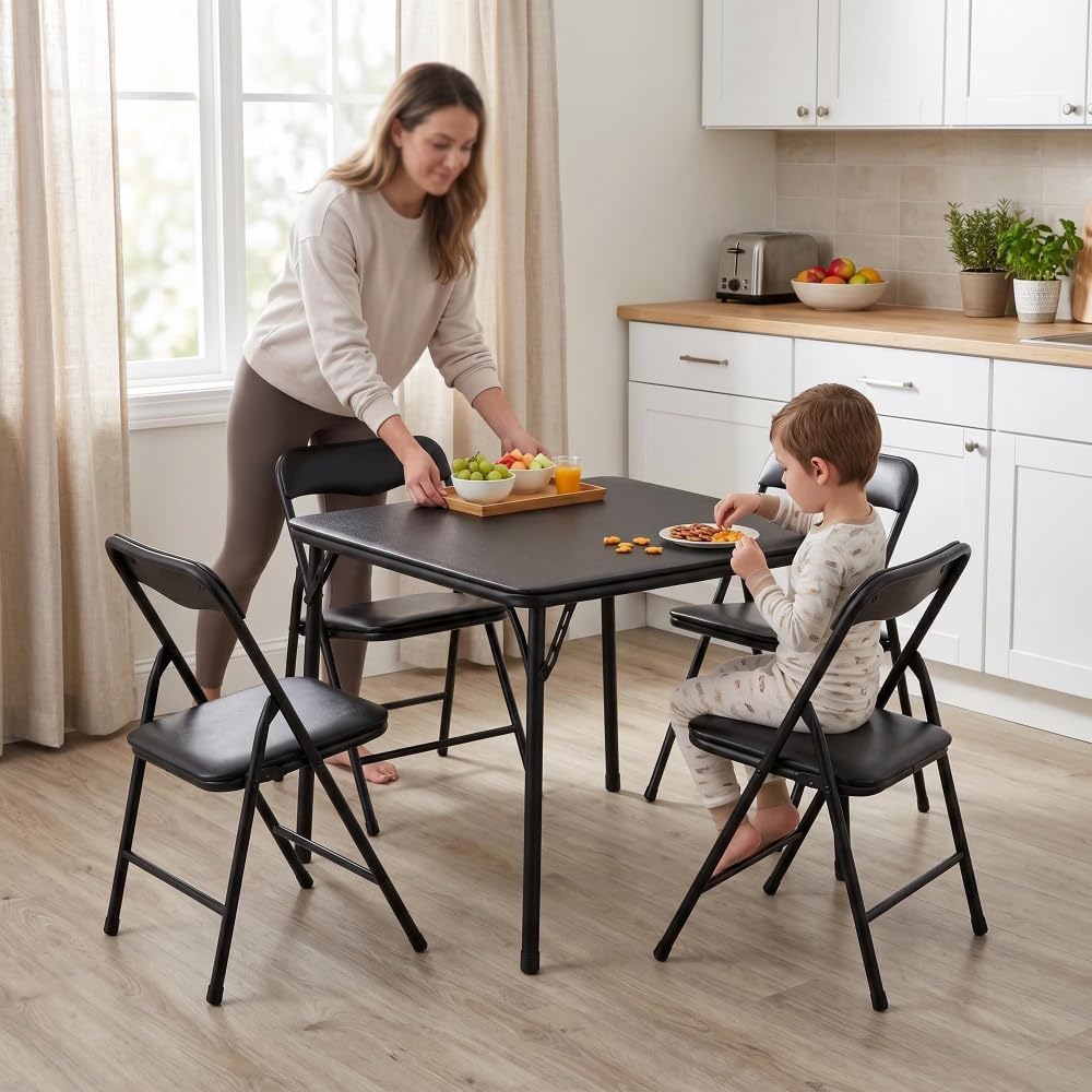 Kids 5-Piece Folding Activity Table and Chair Set Black | (Shipment from Walmart) Kids 5-Piece Folding Activity Table and Chair Set for Home Daycare Playroom, White