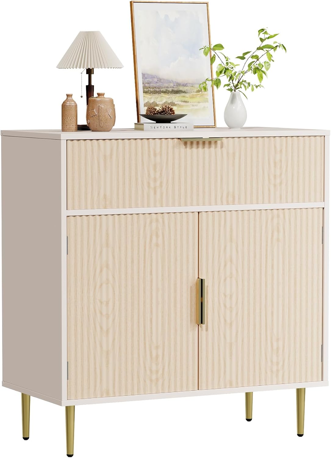 Housoul Sideboard Buffet Cabinet with 2 Doors & Drawer, Coffee Bar with Adjustable Shelves, Liquor Cabinet with Storage, Accent Cabinet Console Table for Living Dining Room, Oak
