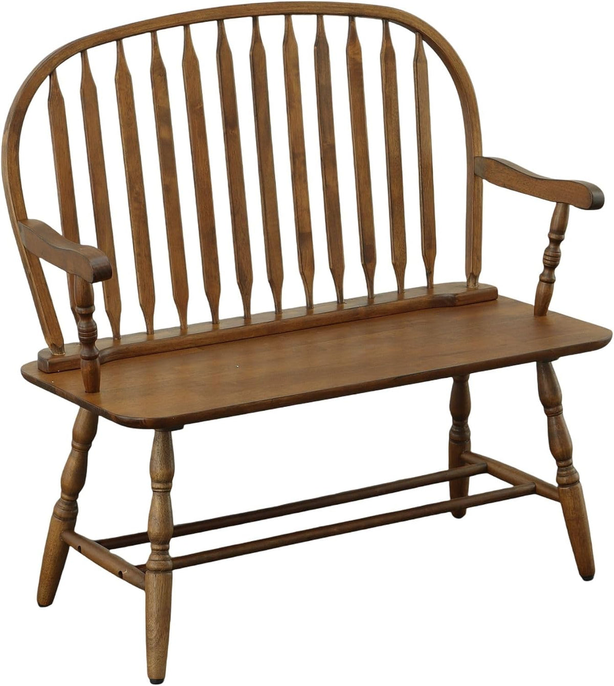 Carolina Chair & Table Farmhouse Windsor Bench – Traditional Style Spindle Back Multi-Step Finish Wooden Frame and Seat Modern Bench - 2 Person Seating Home Decorative Accent Furniture (American Oak)