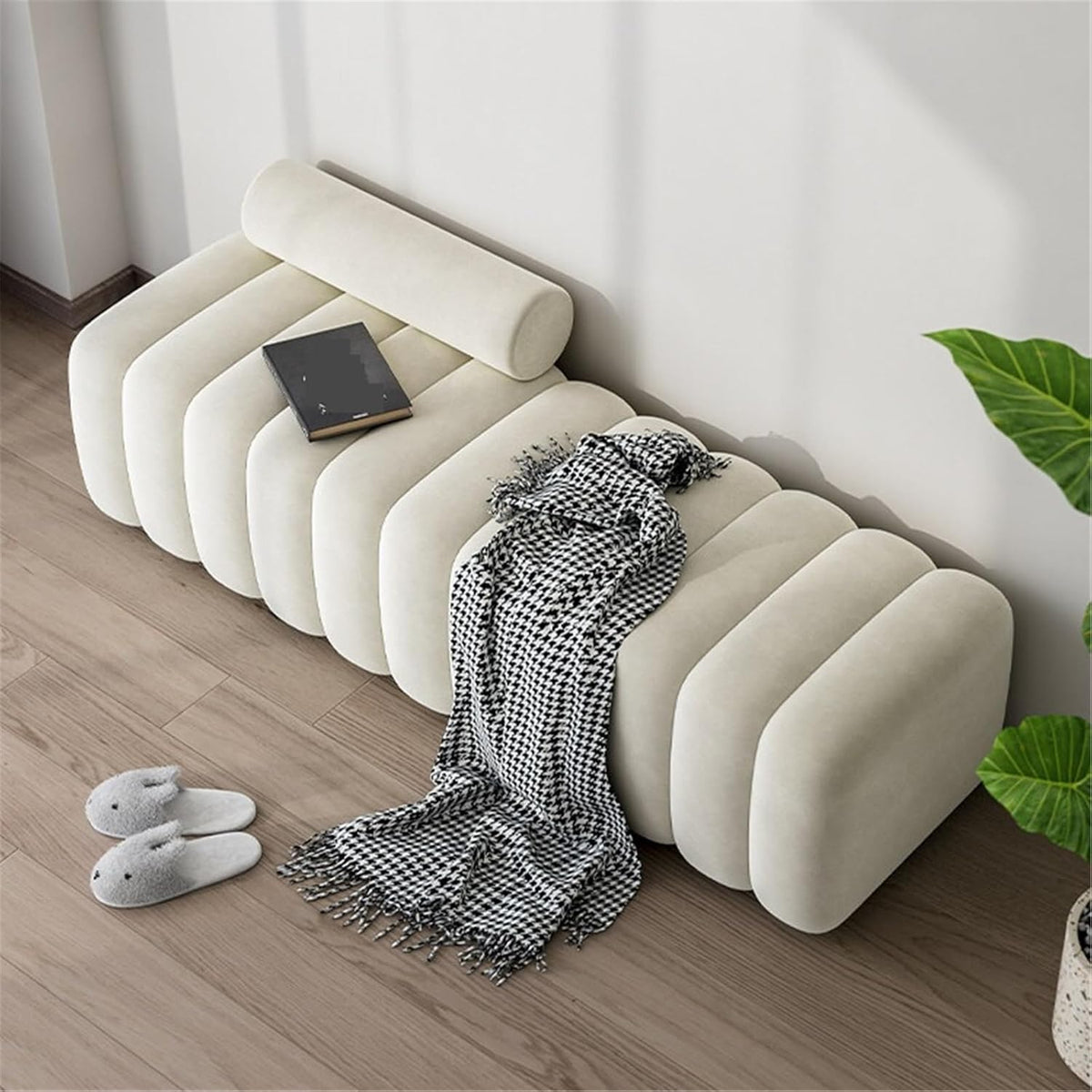 Modern Long Bench with Backrest for Changing Shoes Bedroom Bed end Walk-in Closet Rest Area Entryway(Medium)