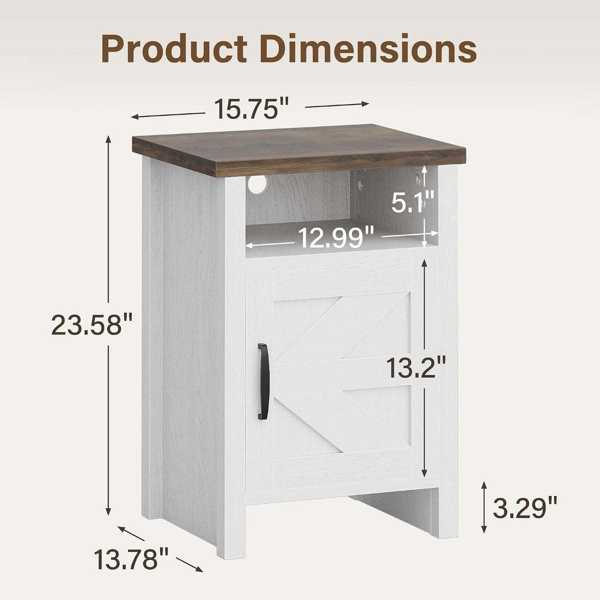 JUMMICO Farmhouse Nightstand, Modern Bedside Table with Barn Door and Shelf, Rustic End Table Side Table for Bedroom,Living Room(1, Rustic & White)