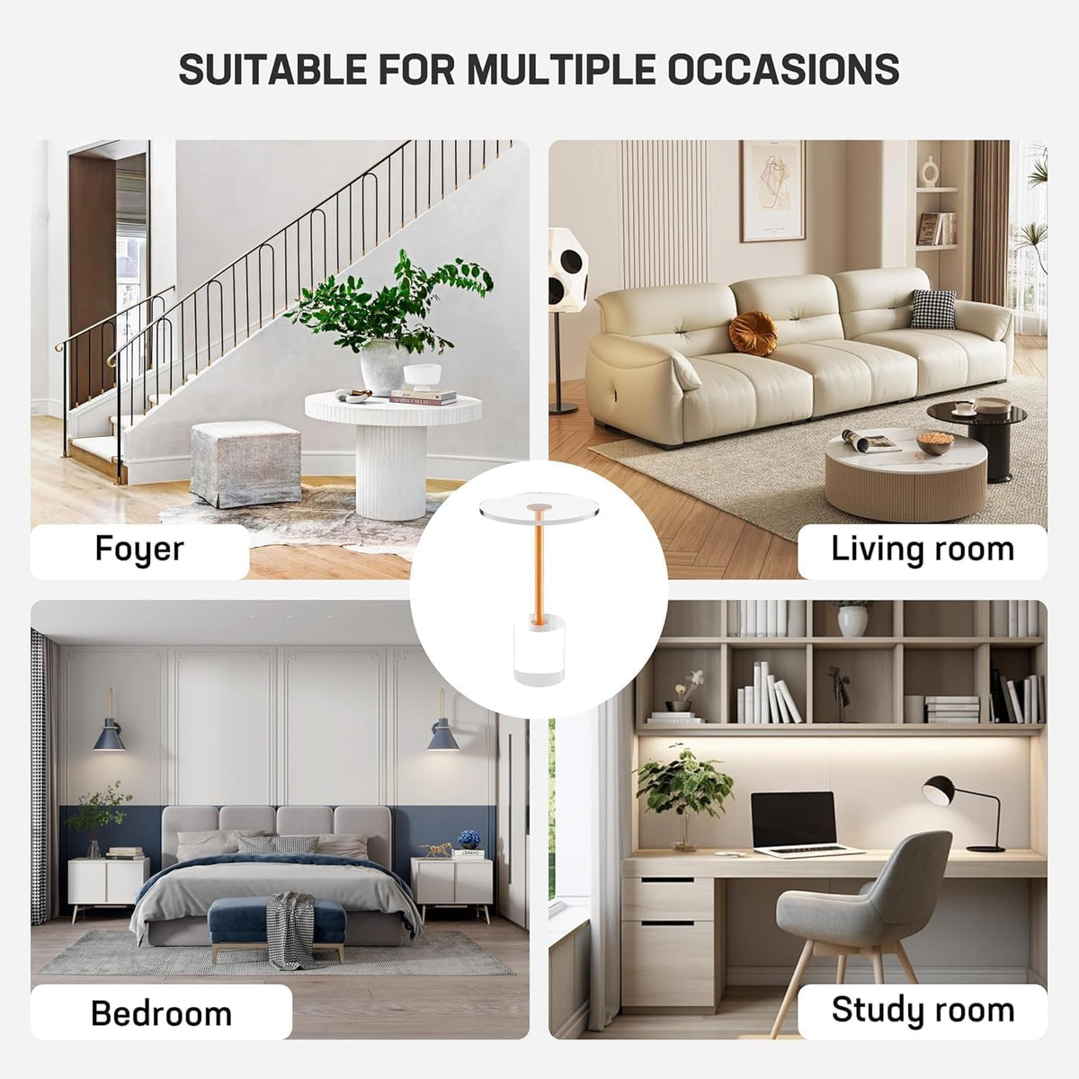 Acrylic Side Table, Acrylic End Table, Clear Round Side Table/Modern Drink Table with Brushed Brass Metal Support for Small Space/Office/Living Room, Nightstand for Bedroom (2pcs)