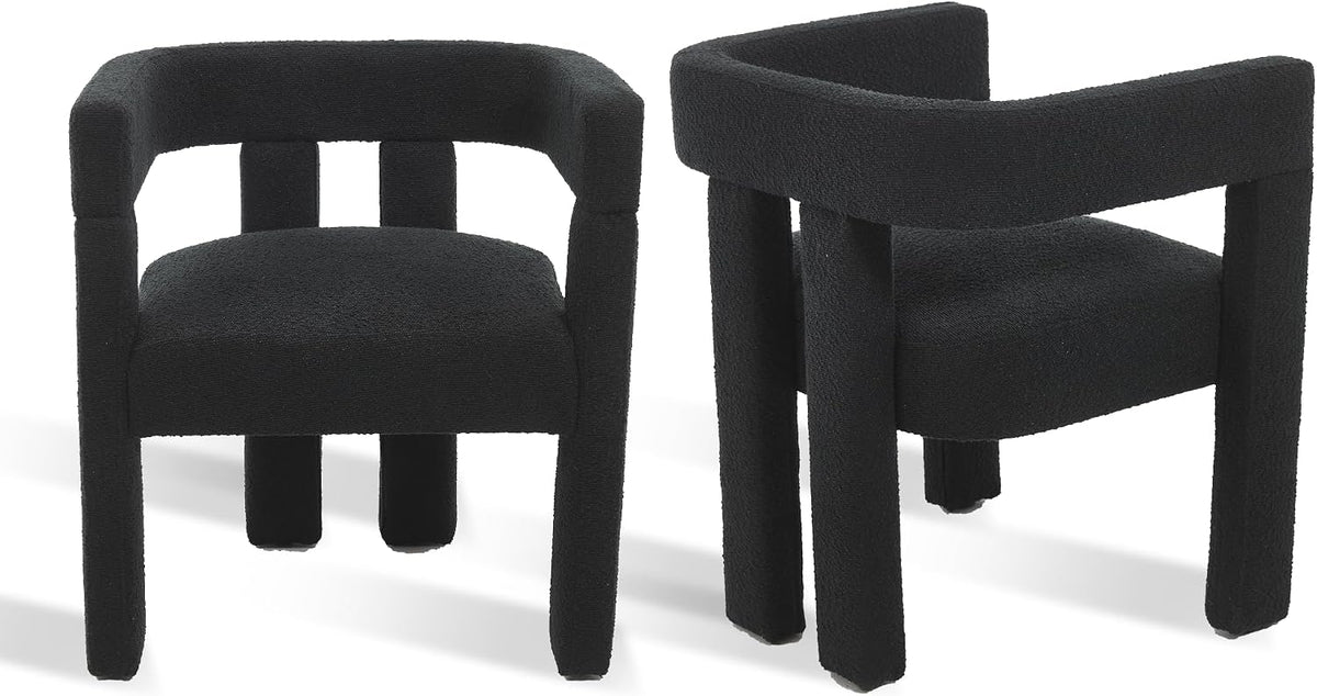 Modern Dining Chair Set of 2 / Living Room Chairs, Fabric Armchair, Upholstered Barrel Chair for Living Room Kitchen Reception (Black Teddy, Set of 6)