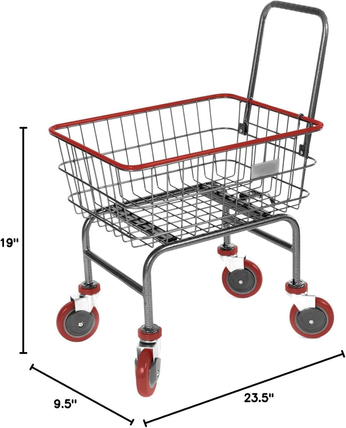 Rolling Laundry Cart with Wheels, Metal Wire Basket, Heavy Duty Utility Cart (RED)