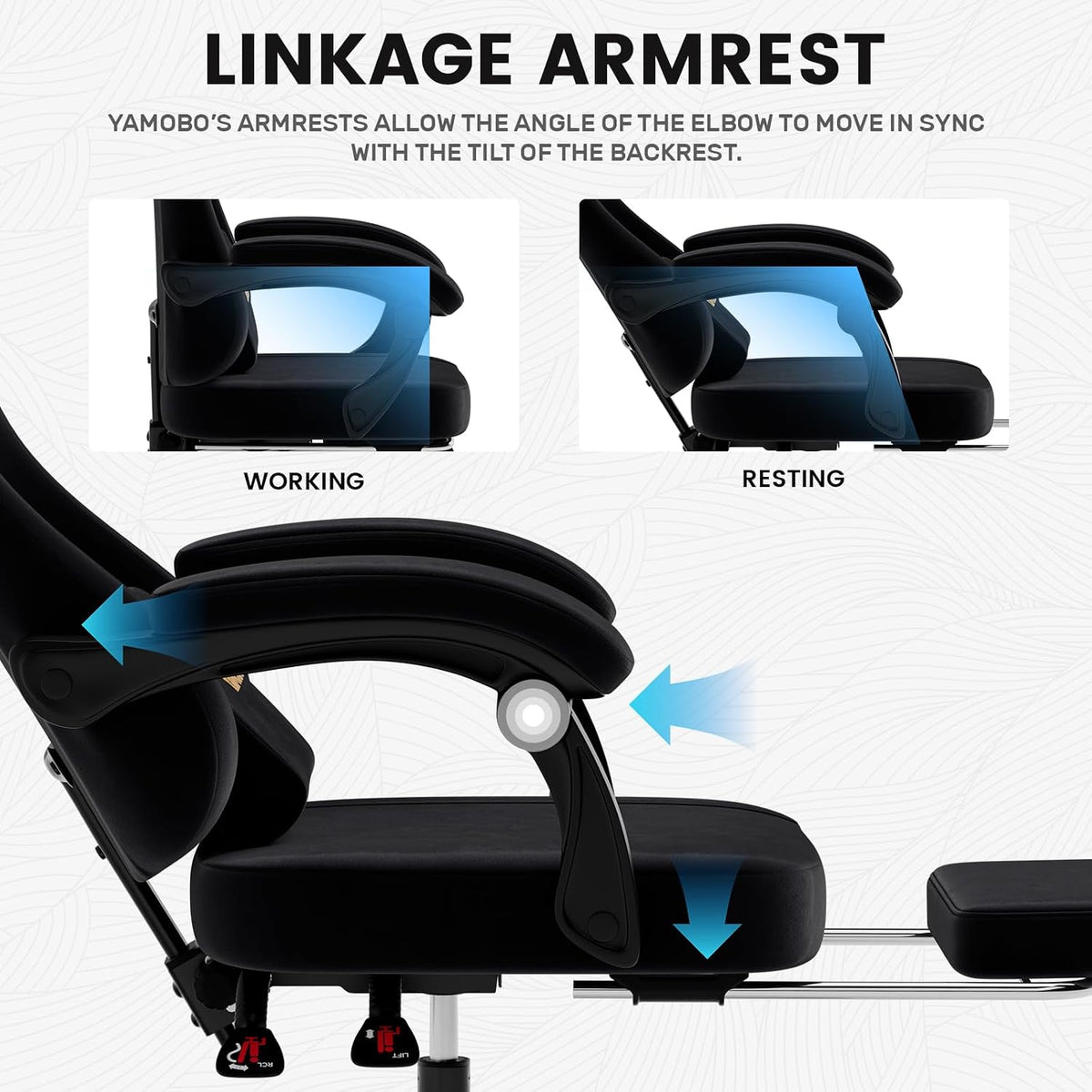 Gaming Chair with Footrest, Game Chair with Lumbar and Headrest Massage Support for Adults, Ergonomic Fabric High Back Computer Desk Gamer Chair with 360°Swivel Wheels for Office, Black