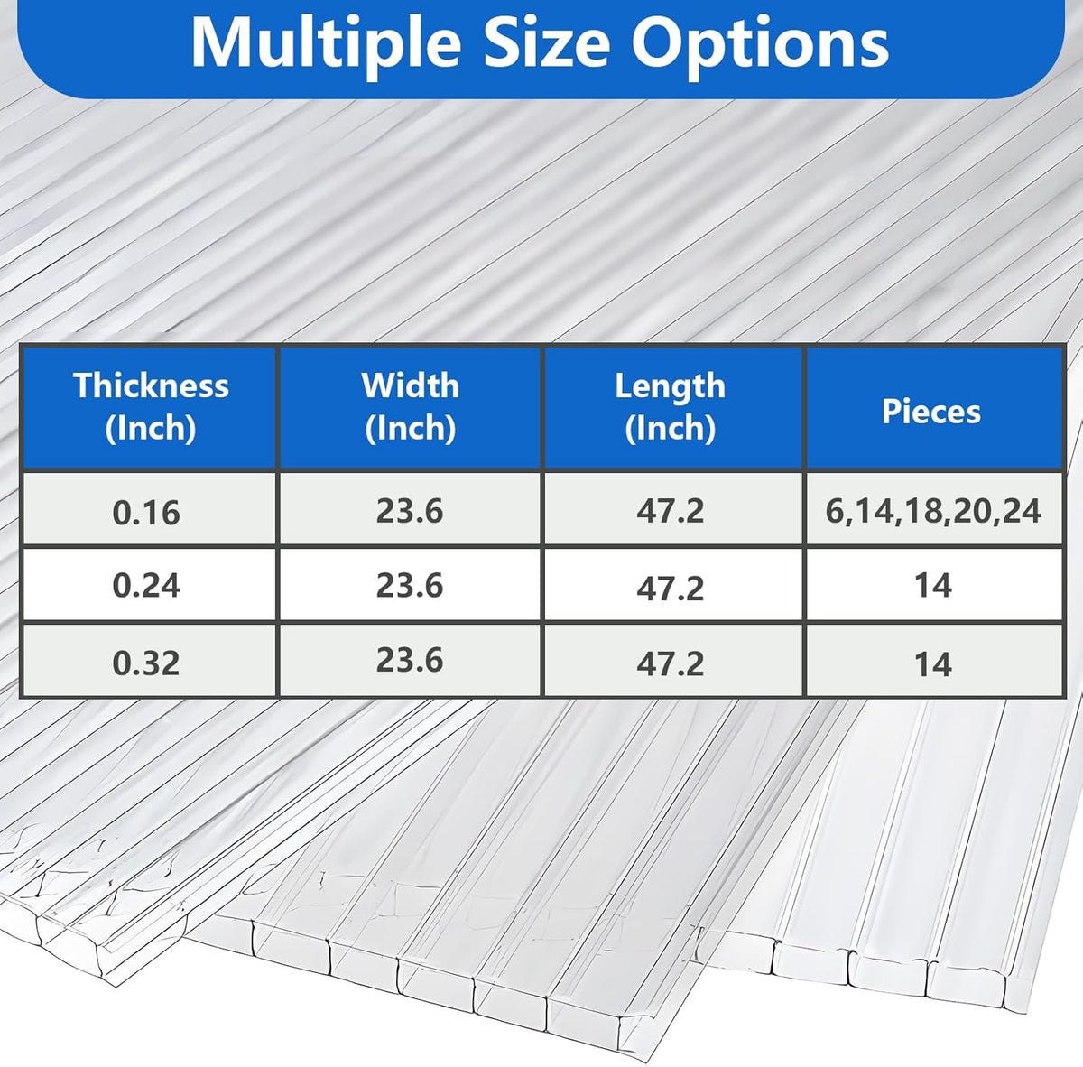 DGSL 20 Pcs Polycarbonate Greenhouse Panels, 4' x 2' x 0.16'' Twin-Wall Panels, Polycarbonate Sheet for All Weather Outdoor Garden and Greenhouse Covering
