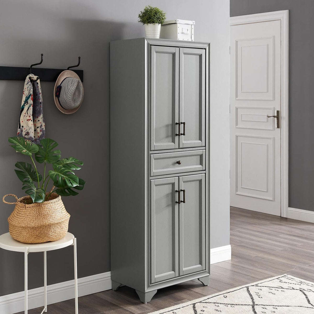 Maykoosh Kitchen Pantry Cabinet - Large Storage, Adjustable Shelves, Distressed Gray Finish