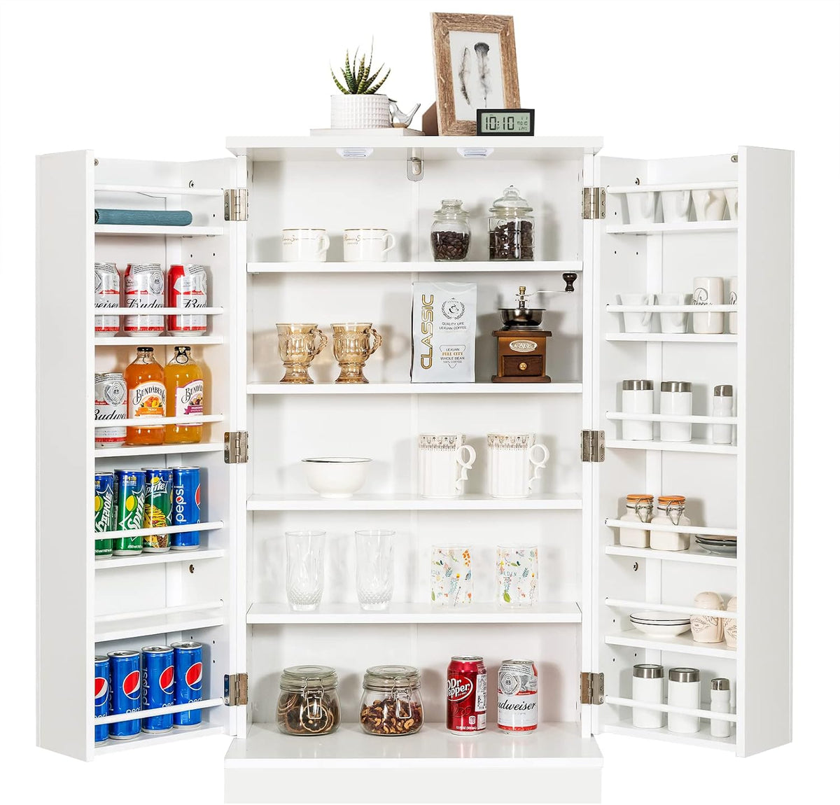 Tangkula Kitchen Pantry Cabinet, 17-Tier Buffet Sideboard with 2 Doors and 6 Adjustable Shelves, Kitchen Storage Cabinet, Space Saving Cupboard for Dining Room Living Room, 23 x 12 x 41 Inch (White)