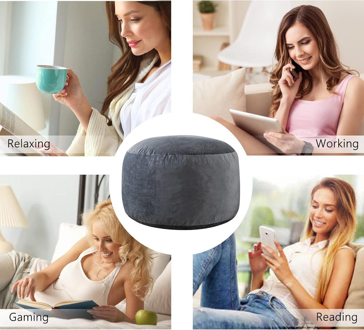 3 Ft Bean Bag Chair,Bean Bag Chairs for Living Room,3 Foot,Dark Grey | Bean Bag Chairs for Adults,Memory Foam Filling,Beanbag with Filler Included,Soft Velvet Cover,Pocket & Pull-Handle