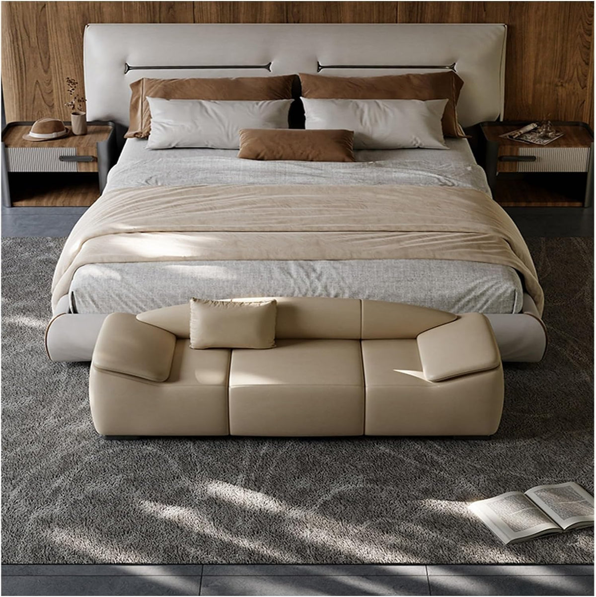 Modern Upholstered Bench for Living Room or End of Bed Use,Upholstered Long with Cushion Arms, Footstool for for Entryway, Bedroom, Front Door Entryway(Gris,180 * 50 * 54cm)