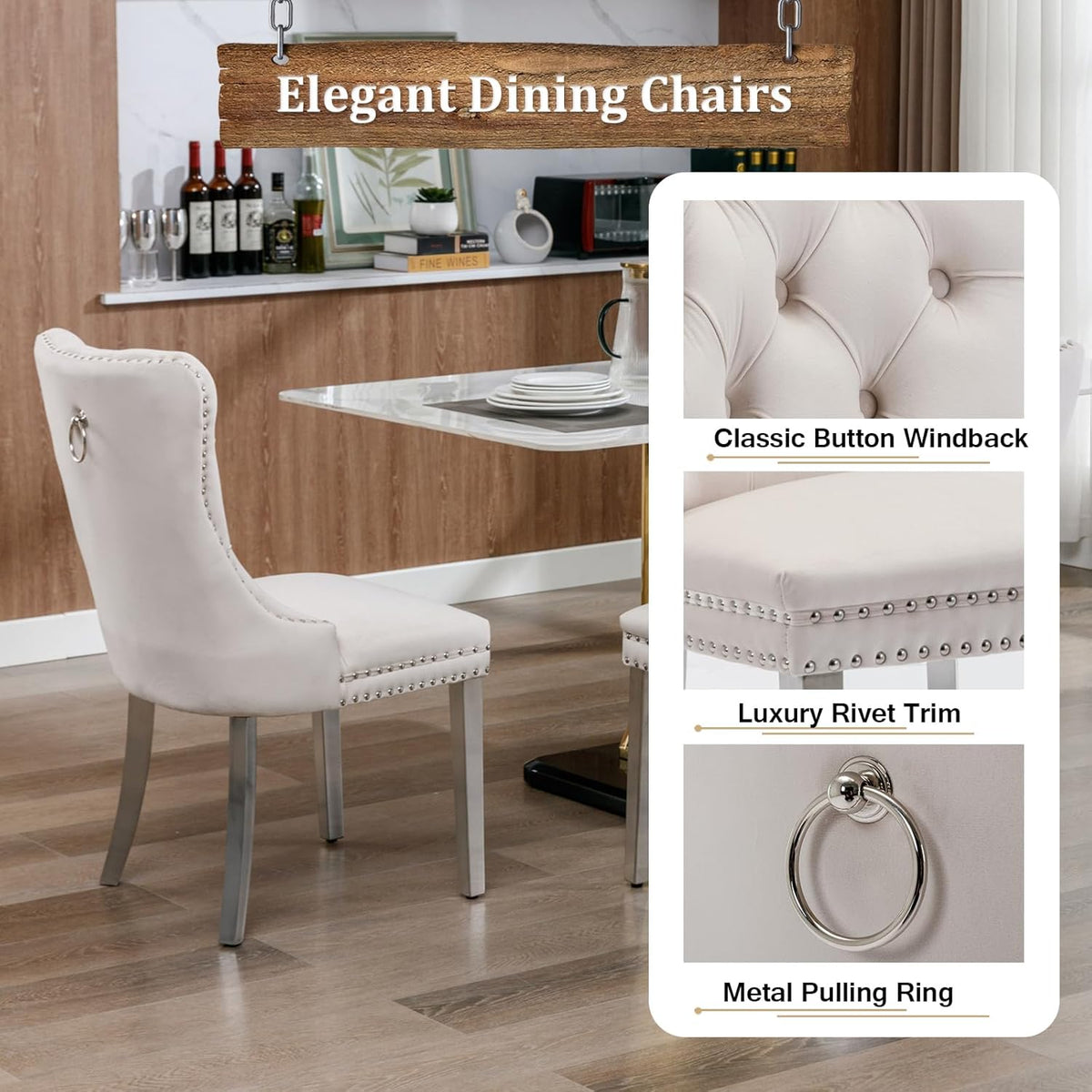 7-Piece Extendable Dining Table Set for 6-8 People 63-78 Inch Kitchen Table Set with 6 Beige Upholstered Chairs Modern White Faux Marble Rectangular Dining Room Table Set for Kitchen Apartment