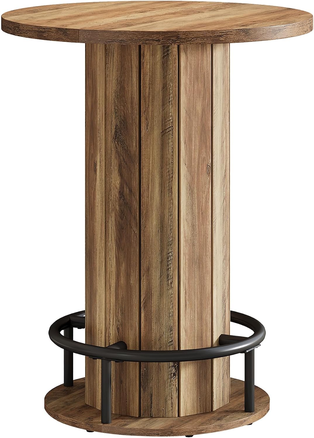 Tribesigns Round Dining Table, Bar Height Commercial Kitchen Table with Wood Strip Base and Footrest, for Dining Room, Restaurant, Cafe, Bakery, School, Apartment, Brown (Only Table)