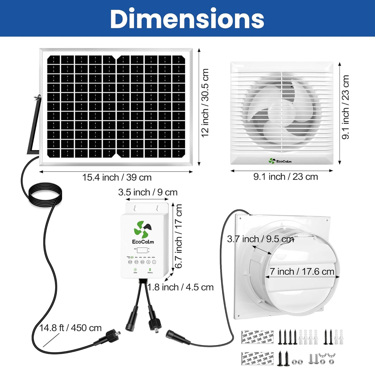 Solar Fan with Battery and Adjustable Thermostat, 8" Solar Powered Fans for Shed with 25W Bifacial Solar Panel & Exhaust Fan for Greenhouse/Outside with Anti-backflow Valve