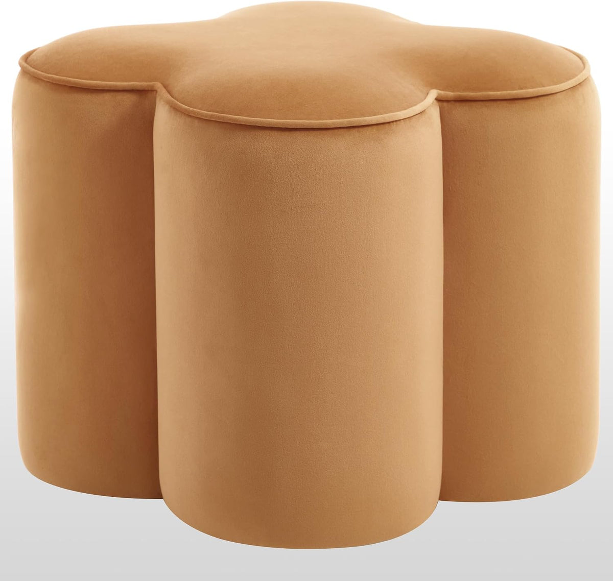 Zesthouse Flower Pouf Ottoman Foot Rest, Velvet Fabric Poofy Ottoman Footstool for Couch Sofa, Modern Living Room Stool Seat for Under Entry Table, Cute Square Vanity Stool for Bedroom Dorm, Camel