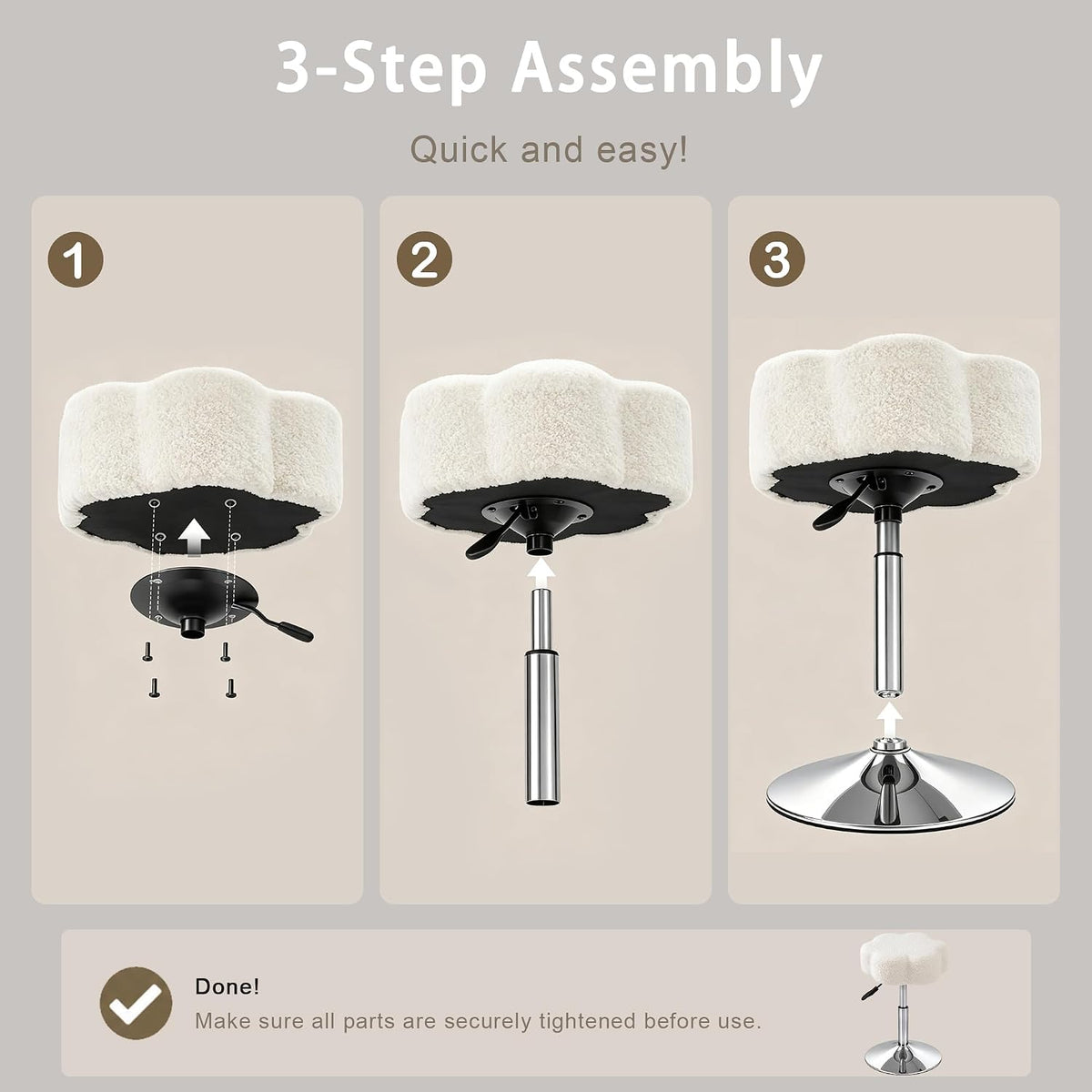 LITZFUR Adjustable Vanity Stool, Swivel Makeup Chair for Vanity, White | Flower Shaped Vanity Chair, Patterned Small Ottoman Footrest for Bathroom, Bathroom, Living Room