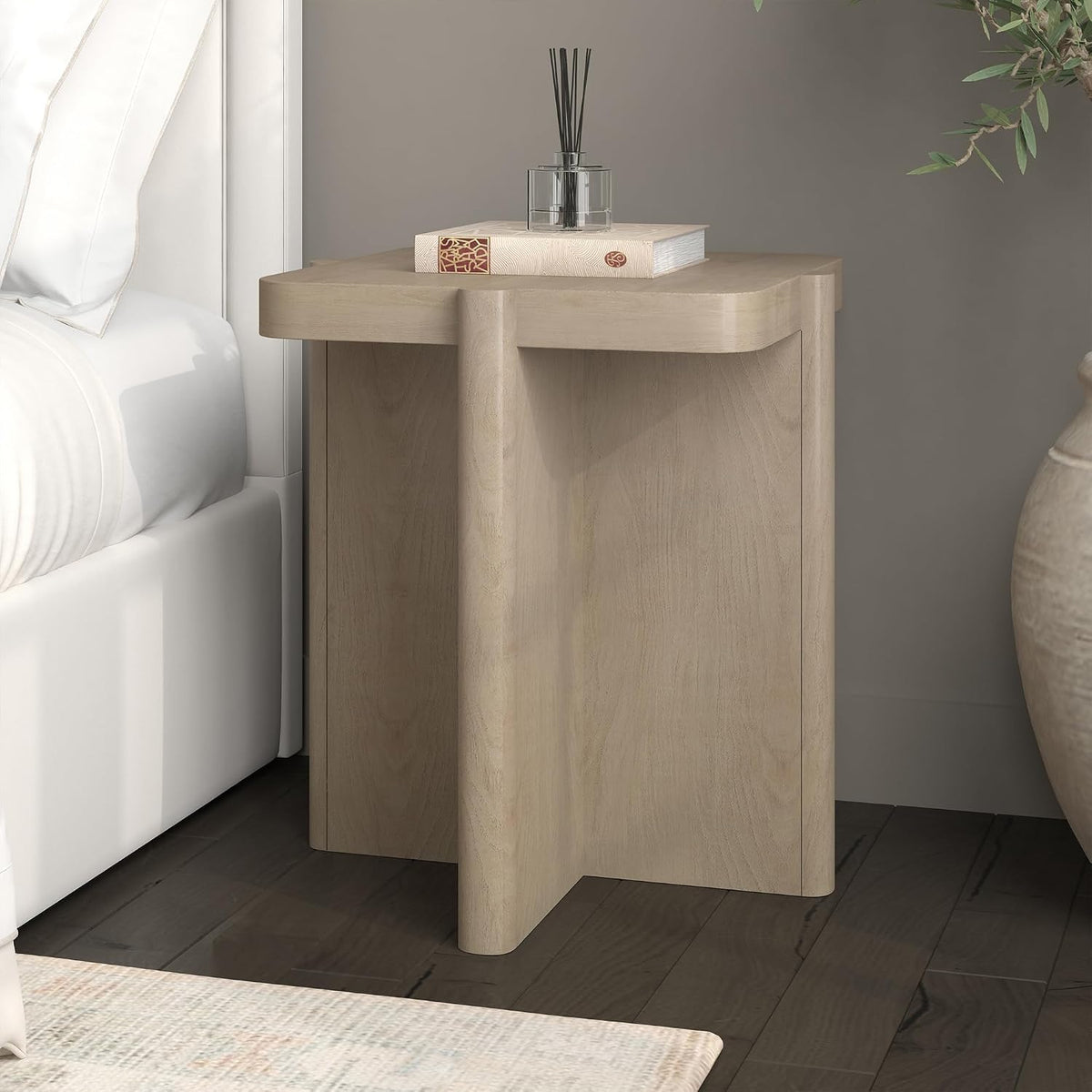 Henn&Hart 20'' Modern Wooden Square End Table, Side Table, Nightstand with X-Base for Living Room, Office, Family Room, or Bedroom, Alder White